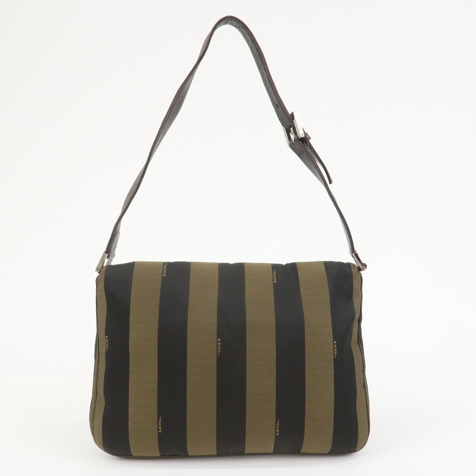 FENDI Pequin Canvas Leather Shoulder Bag Brown Black 26654