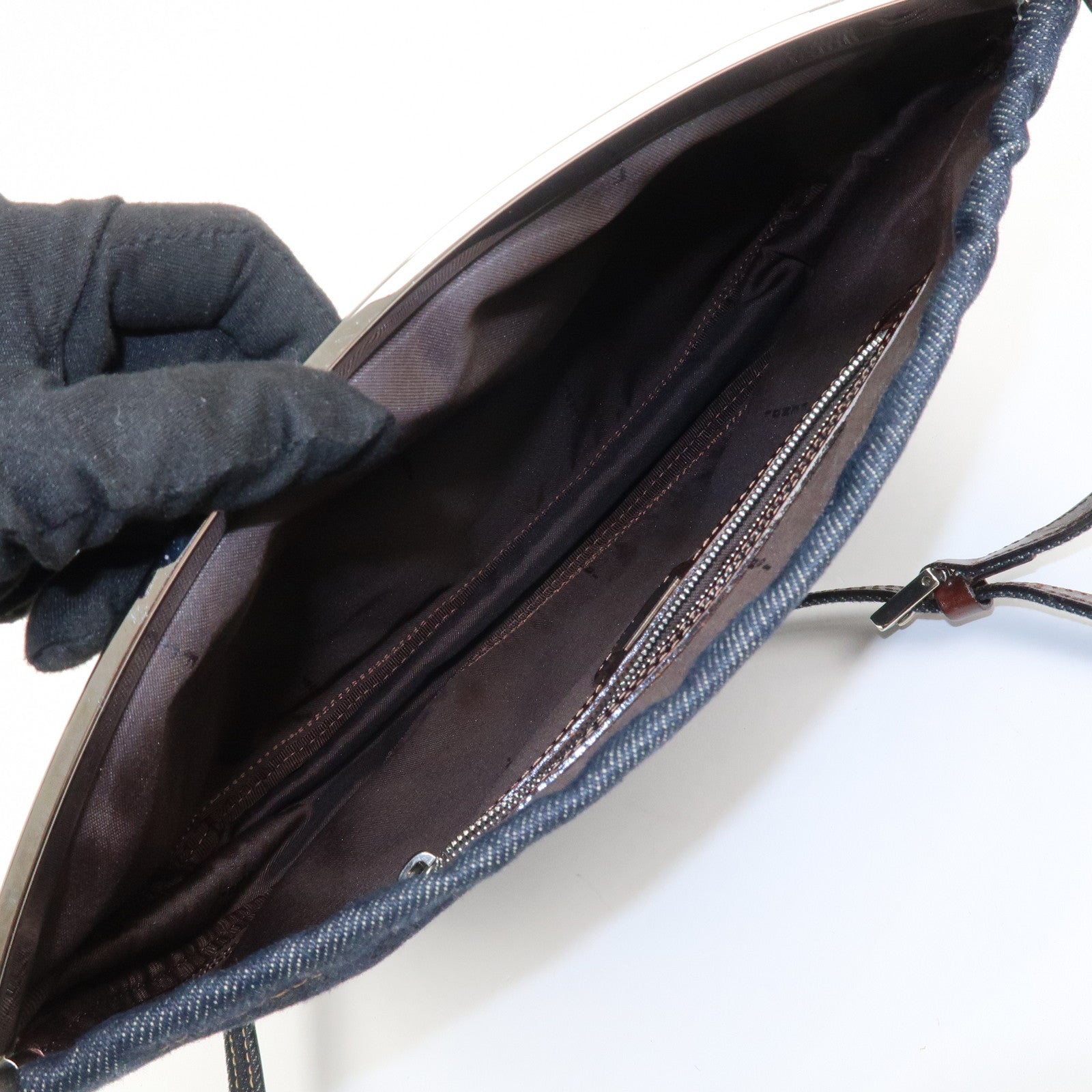 FENDI Denim Shoulder Bag Hand Bag Navy 26736
