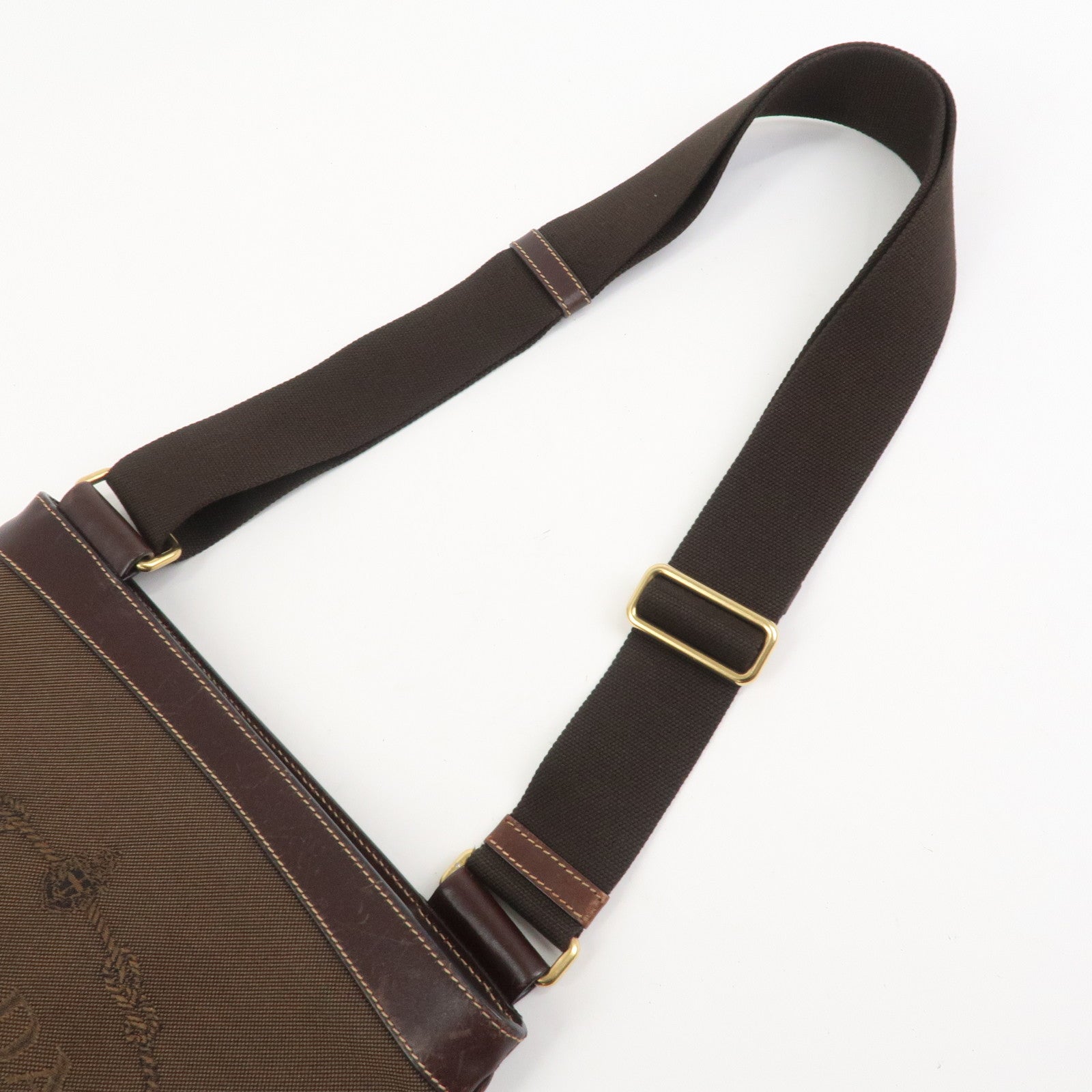 PRADA Logo Jacquard Leather Shoulder Bag Brown BT0537
