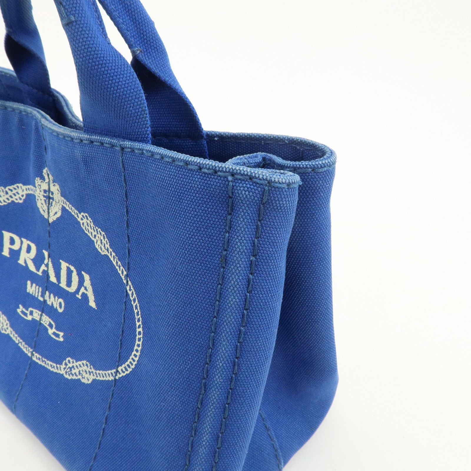 PRADA Logo Canapa Mini Canvas Hand Bag Tote Bag Blue BN2439