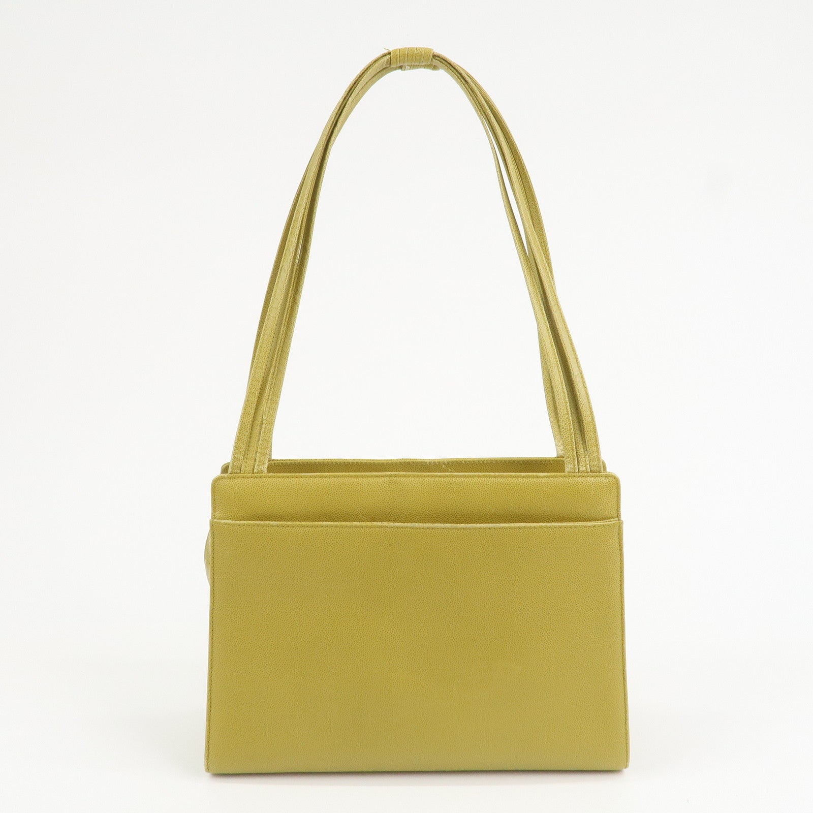 CHANEL COCO Mark Caviaskin Leather Tote Bag Hand Bag Yellow