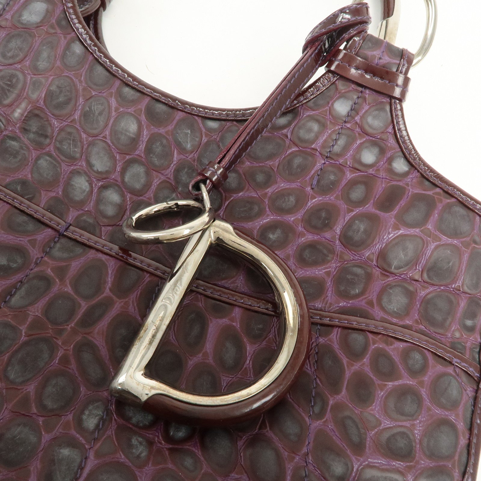 Christian Dior Embossed Leather Tote Bag Shoulder Bag Purple