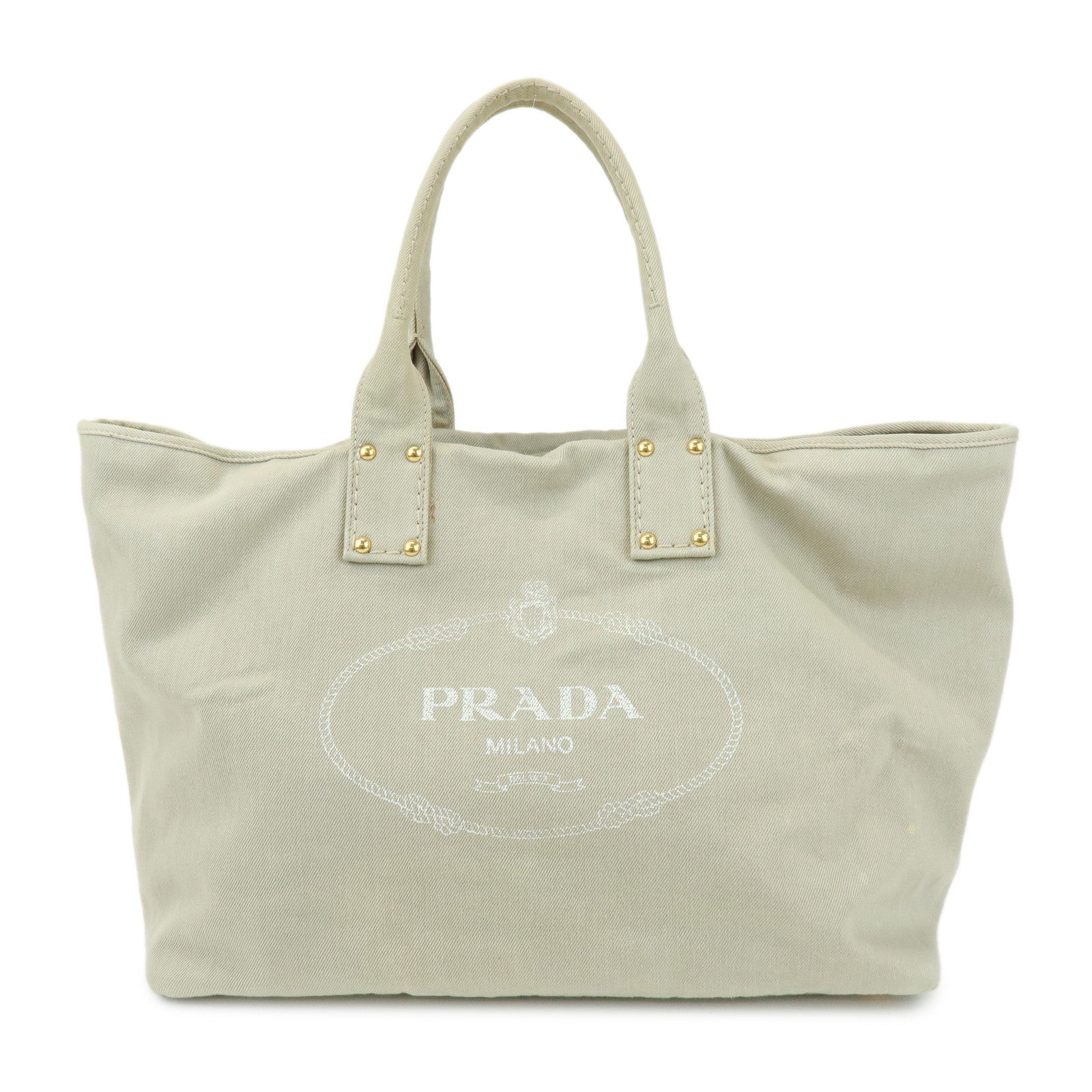 PRADA Triangle Logo Denim Tote Bag Shoulder Bag Light Beige BN2091