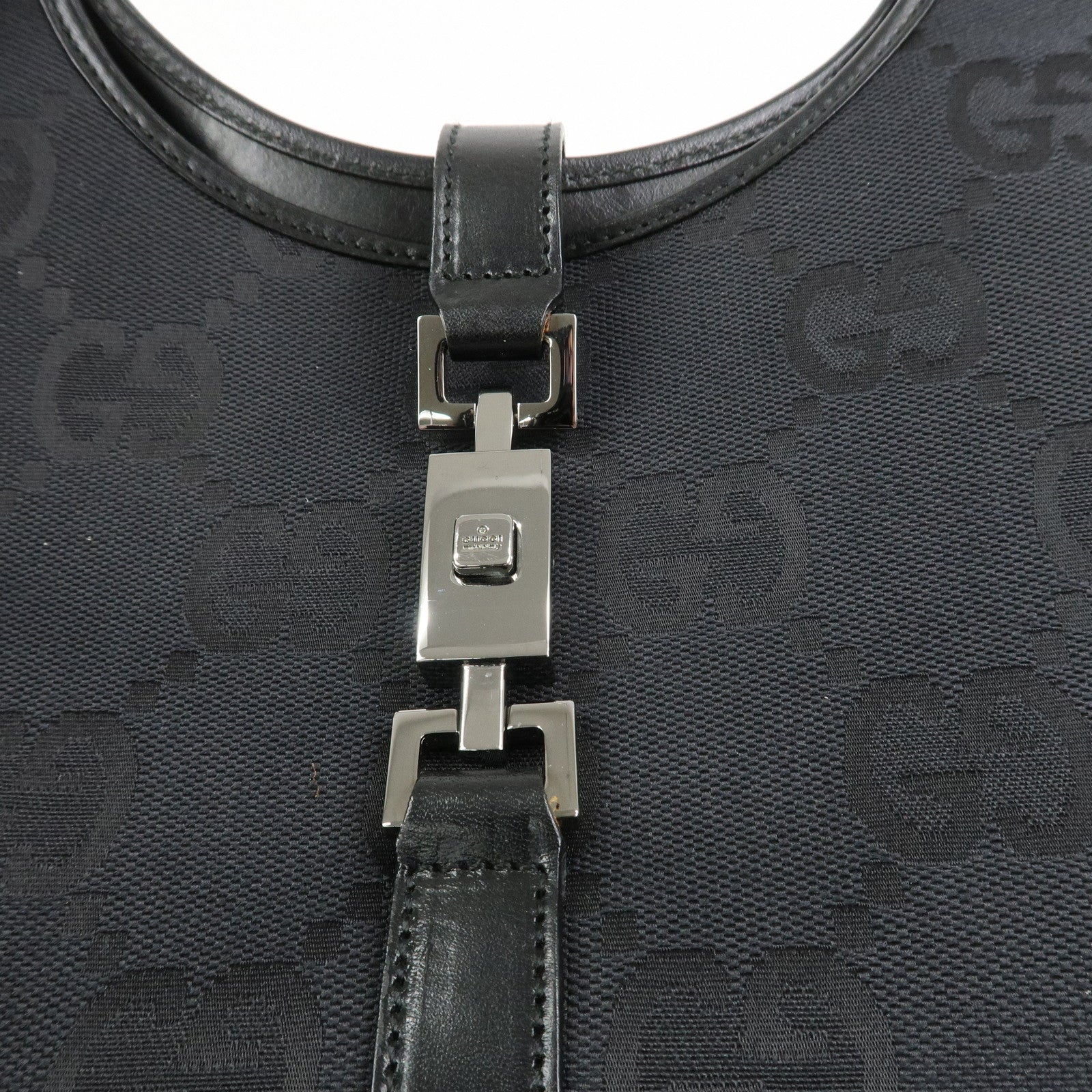 GUCCI Jackie GG Canvas Leather Shoulder Bag Hand Bag Black 002.1067
