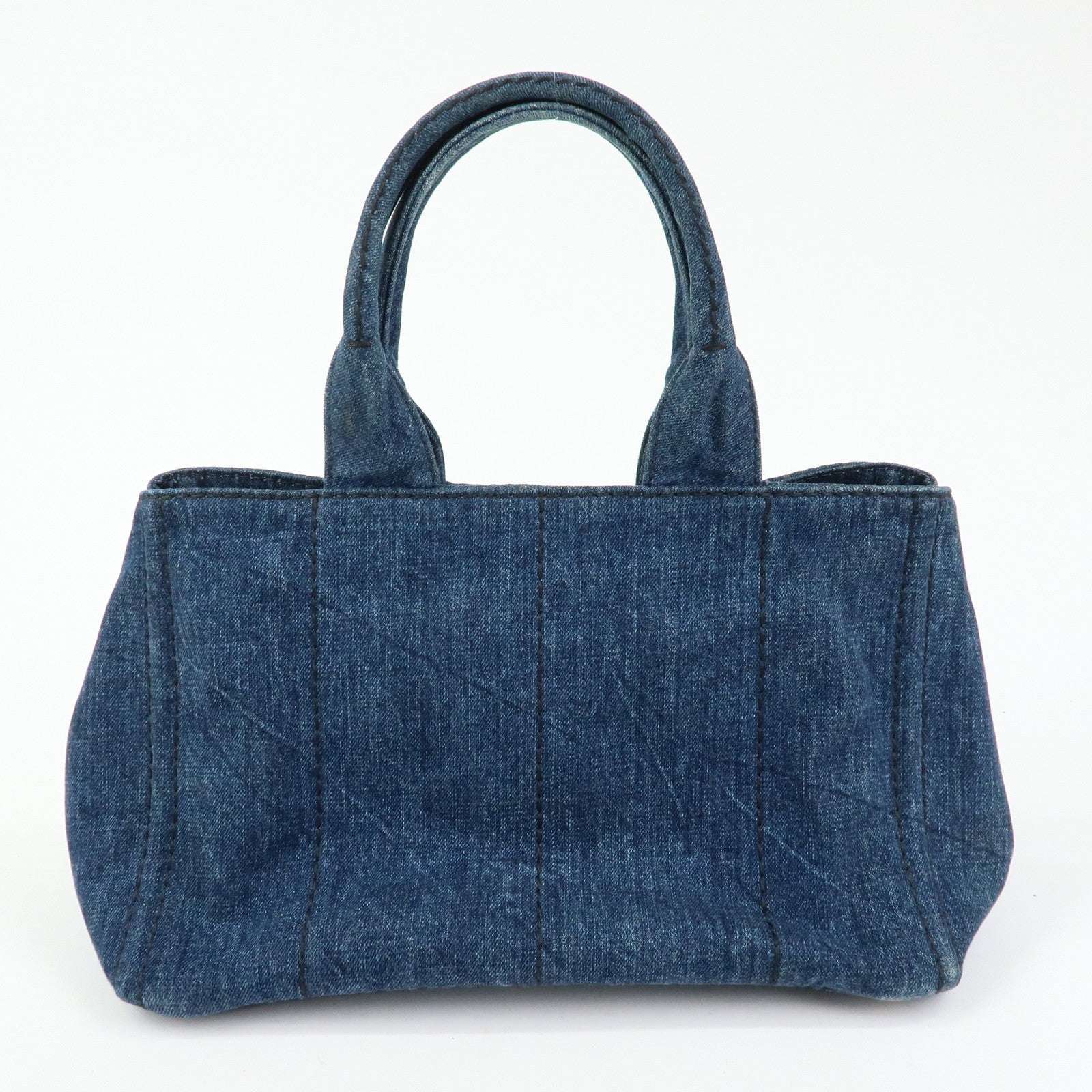 PRADA Triangle Logto Canapa Denim Tote Bag Hand Bag Blue B1877B