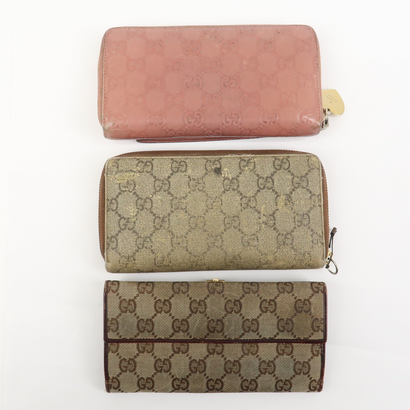 GUCCI Set of 3 Wallet GG Supreme Guccissima Leather Pink Beige