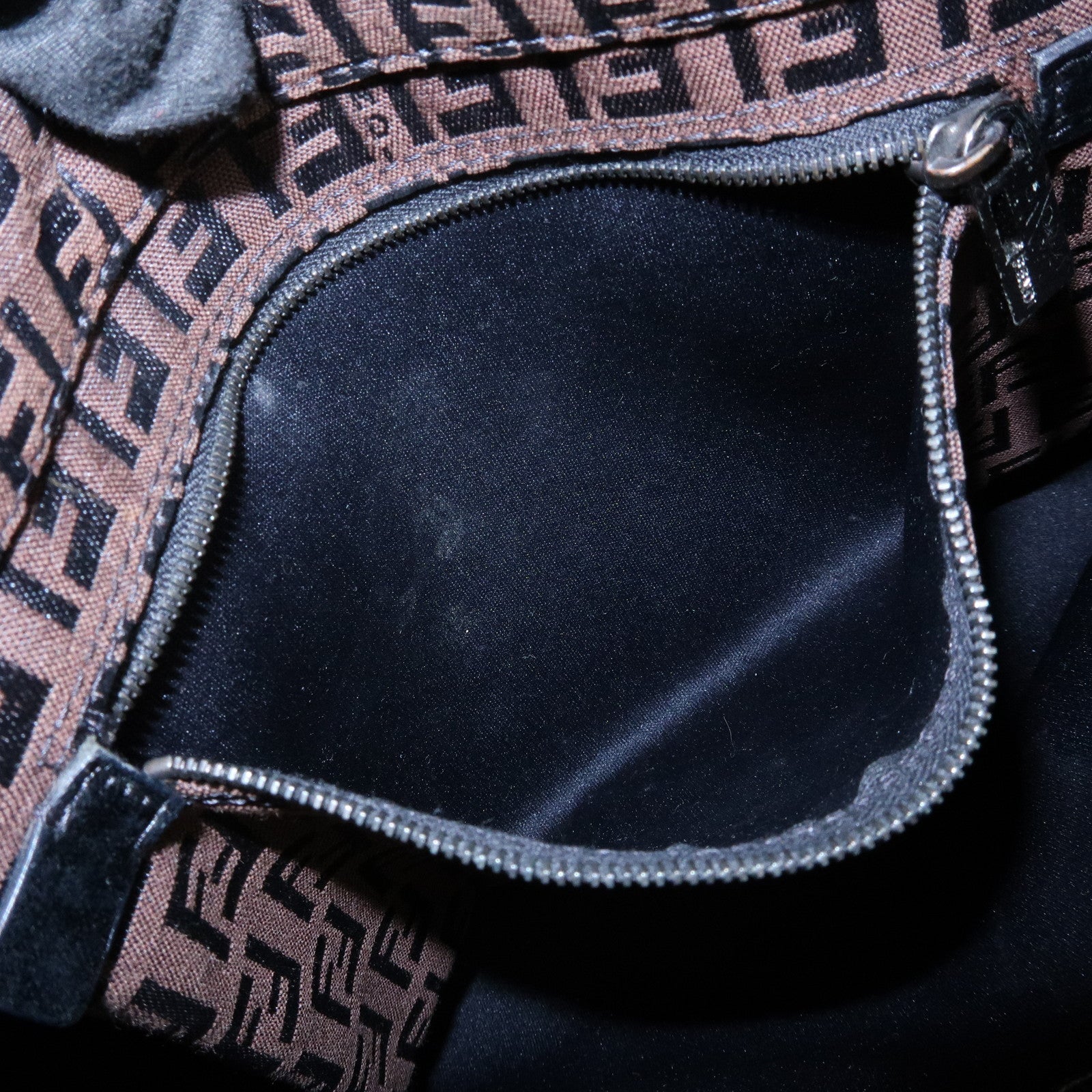 FENDI Zucchino Canvas Leather Tote Shoulder Bag Brown Black 8BH023