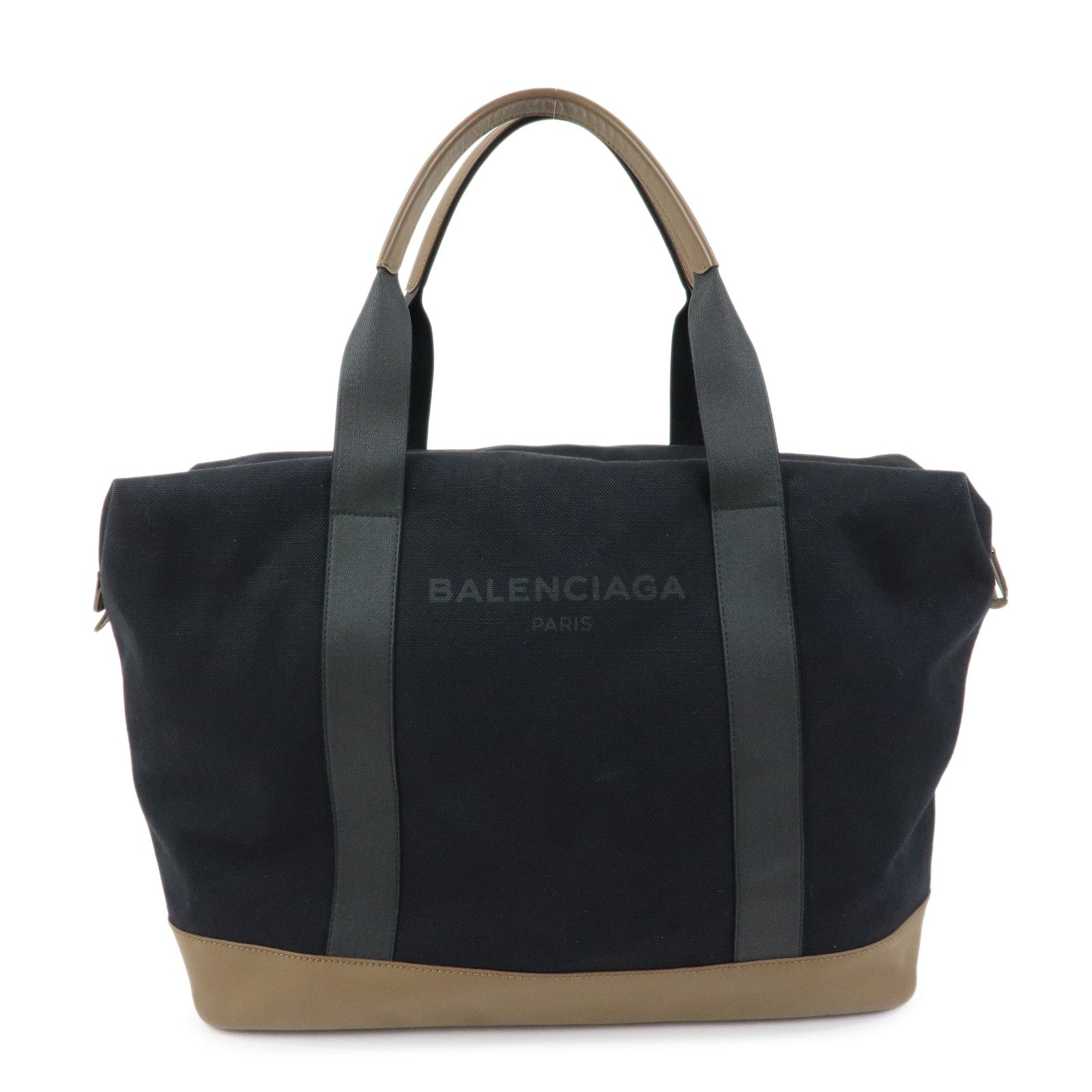 BALENCIAGA Canvas Leather Boston Bag Hand Bag Black Brown 433672