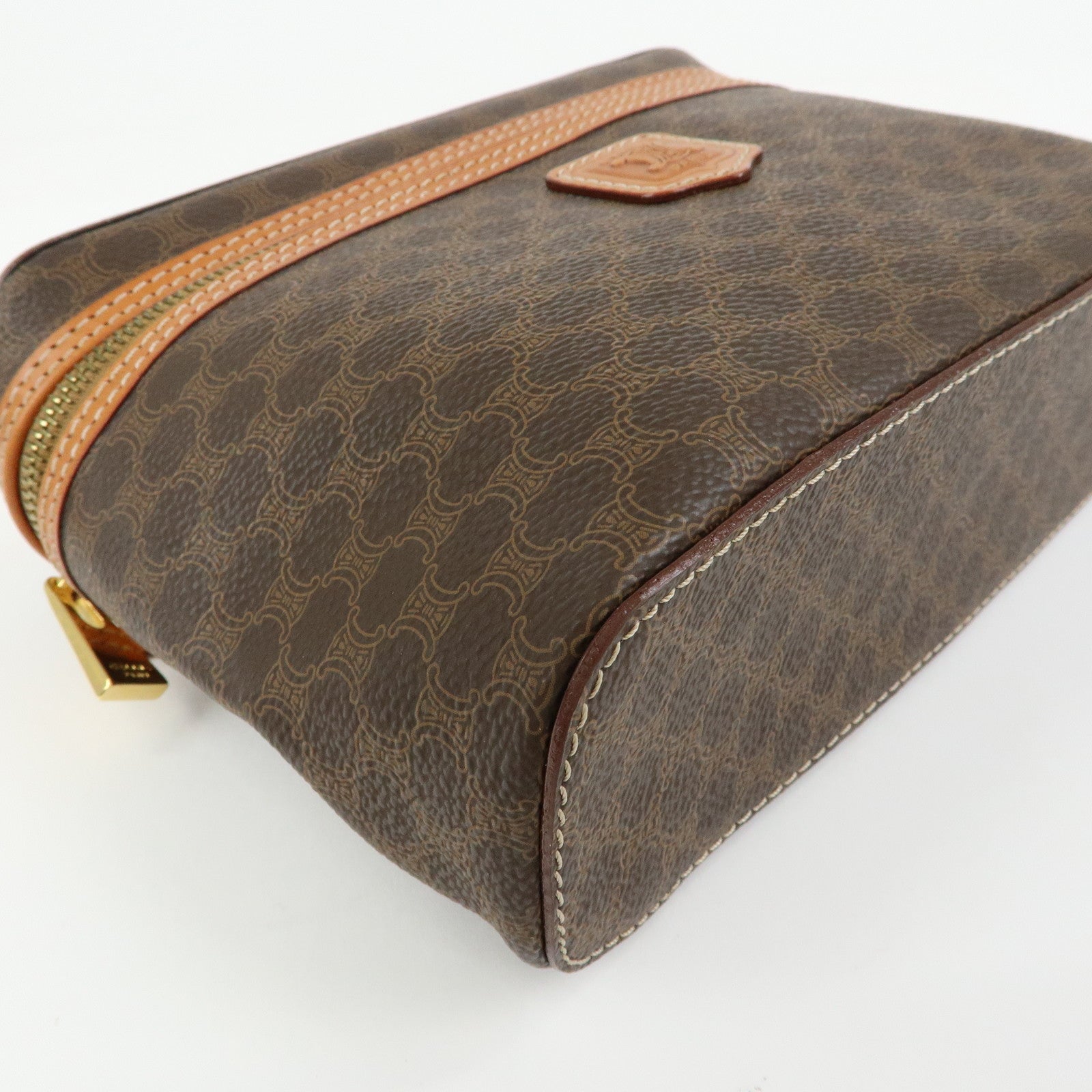 CELINE Macadam PVC Leather Hand Bag Vanity Bag Pouch Brown