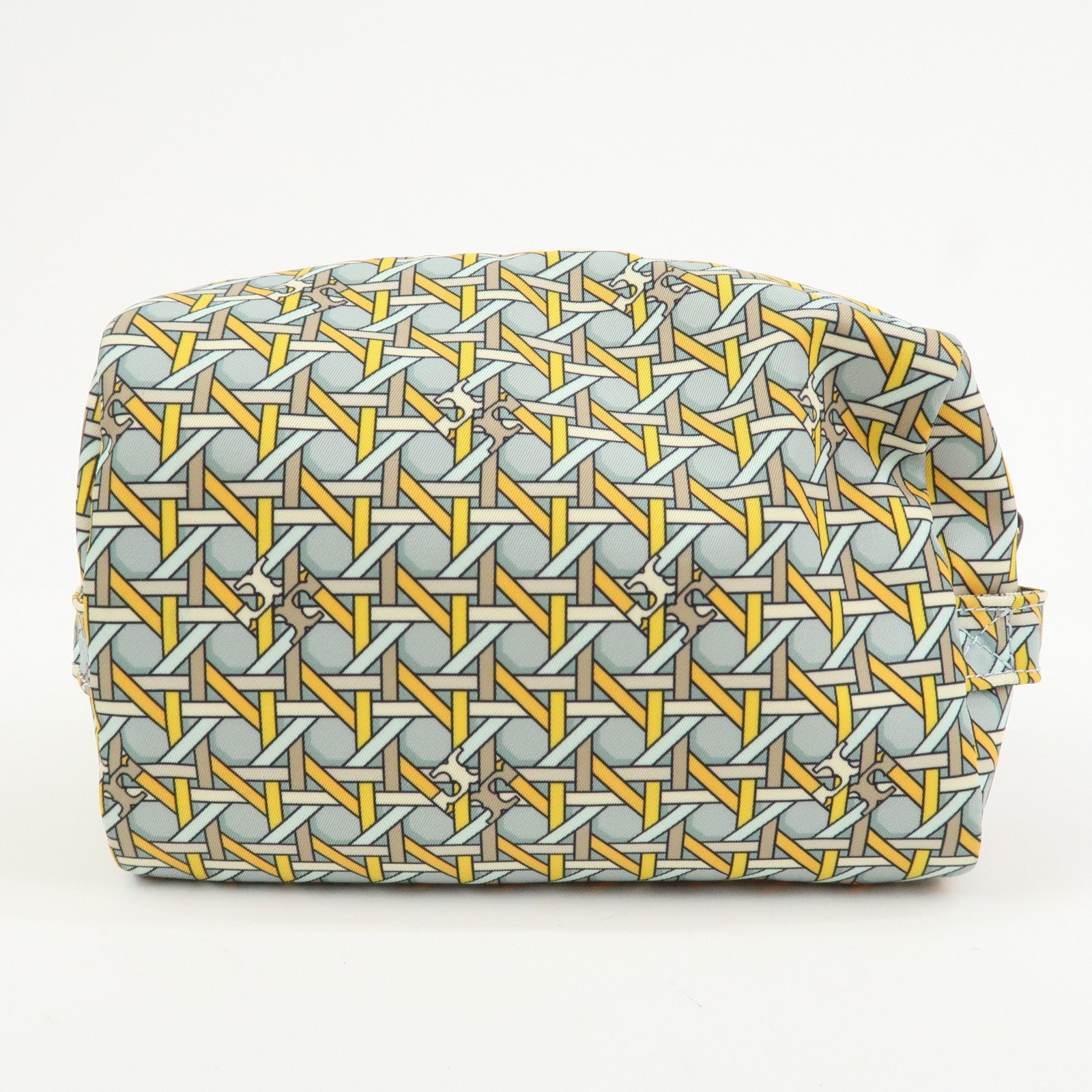 TORY BURCH Logo Nylon Pouch Cosmetics Pouch Makeup Bag Blue Yellow