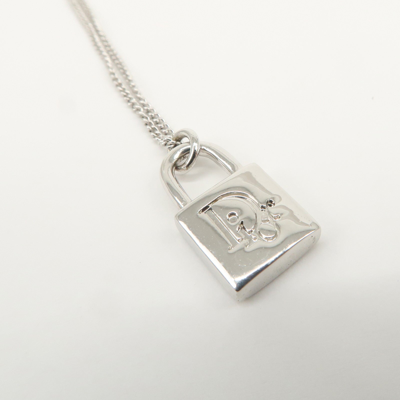 Christian Dior Logo Metal Necklace Choker Silver