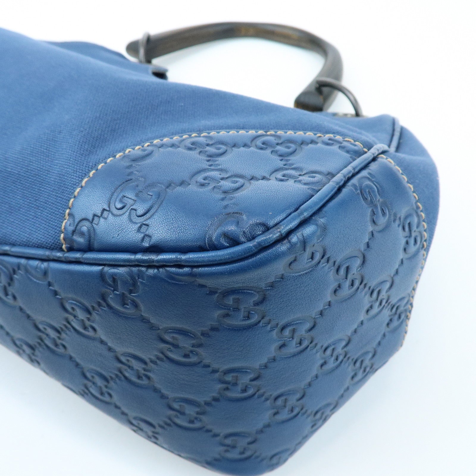GUCCI Canvas Guccissima Leather Wood Shoulder Bag Blue 257265