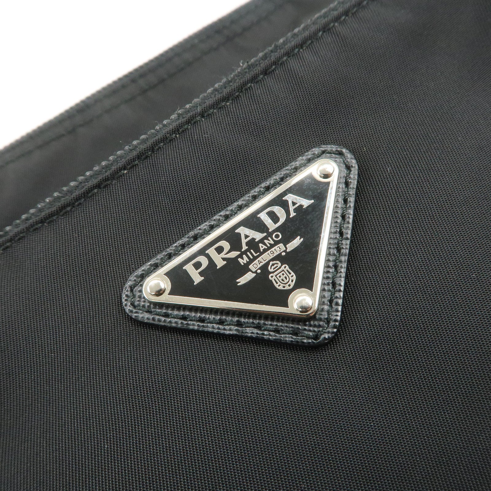 PRADA Triangle Logo Nylon Saffiano Leather Shoulder Bag Black