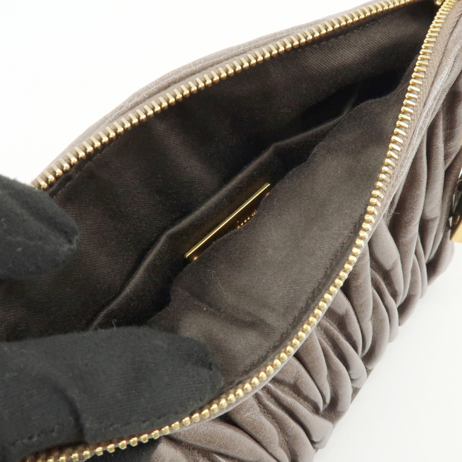 MIU MIU Matelasse Gathered Leather Shoulder Bag Hand Bag Gray