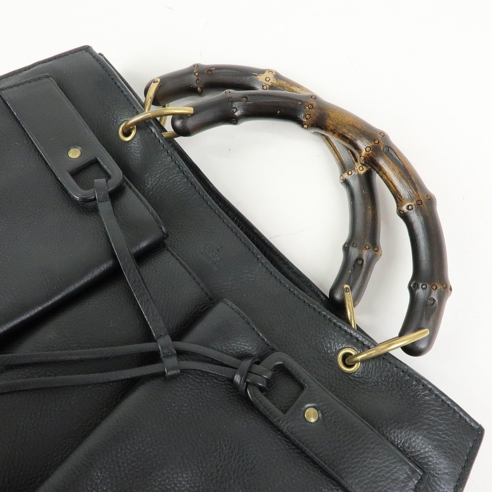 GUCCI Bamboo Leather Tote Bag Hand Bag Black 109138
