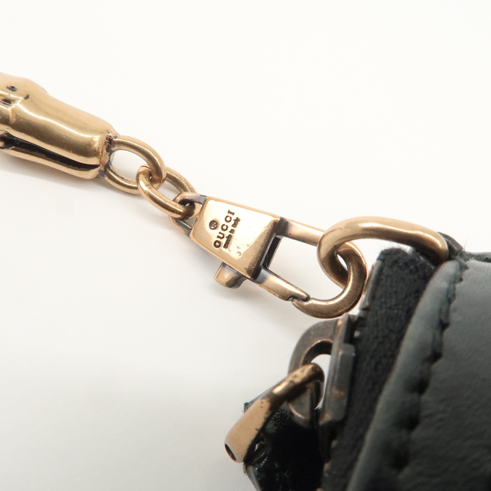 GUCCI Sherry Bamboo GG Canvas Leather Chain Bag Black Purple 129423 Used