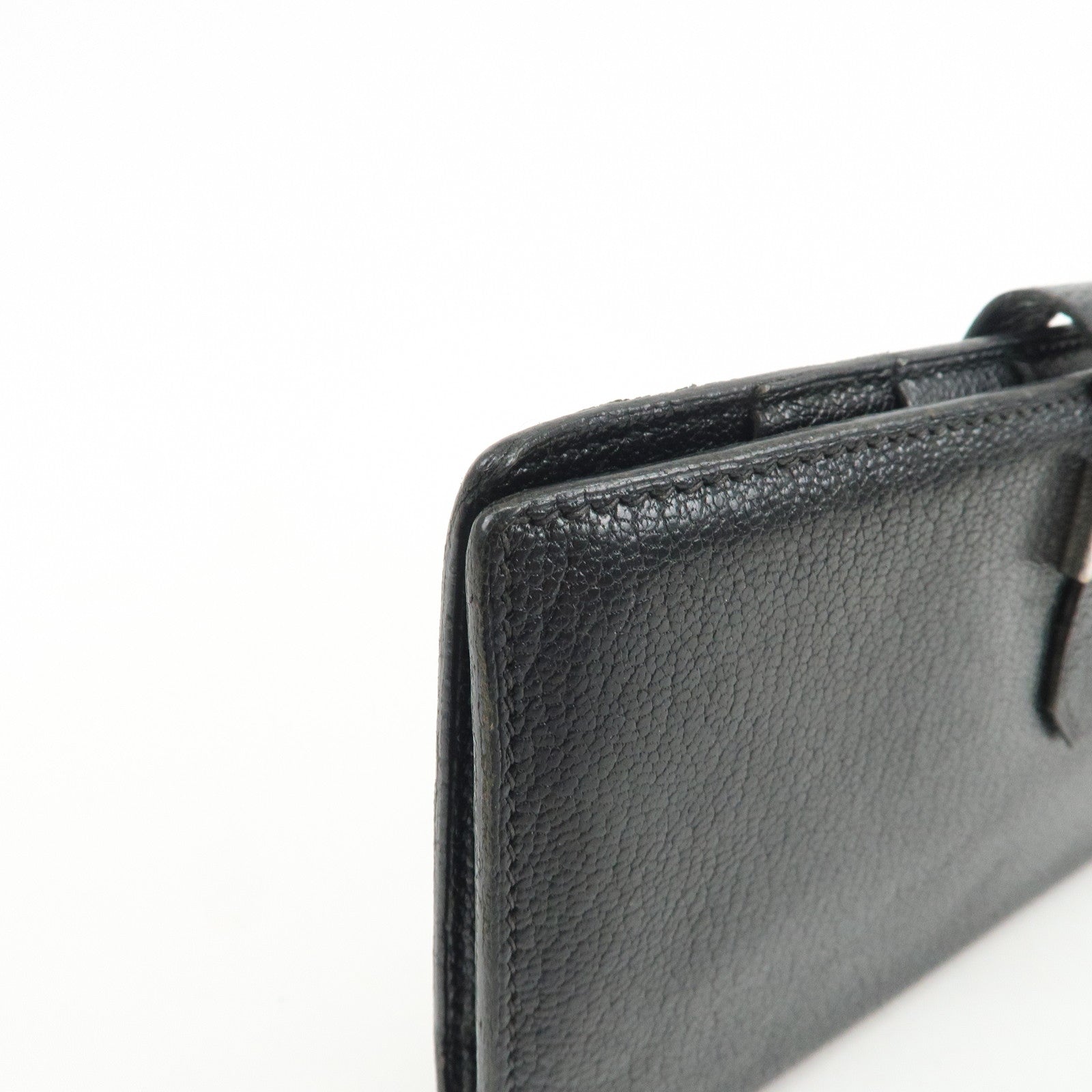 HERMES Bearn Veau Epsom Leather Bi-fold Long Wallet Black