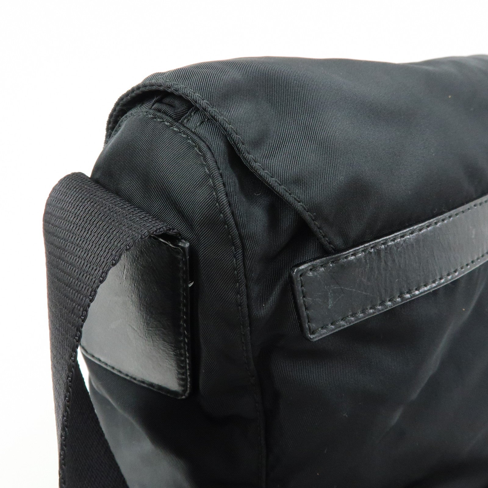 PRADA Triangle Logo Nylon Leather Shoulder Bag Black BT6671