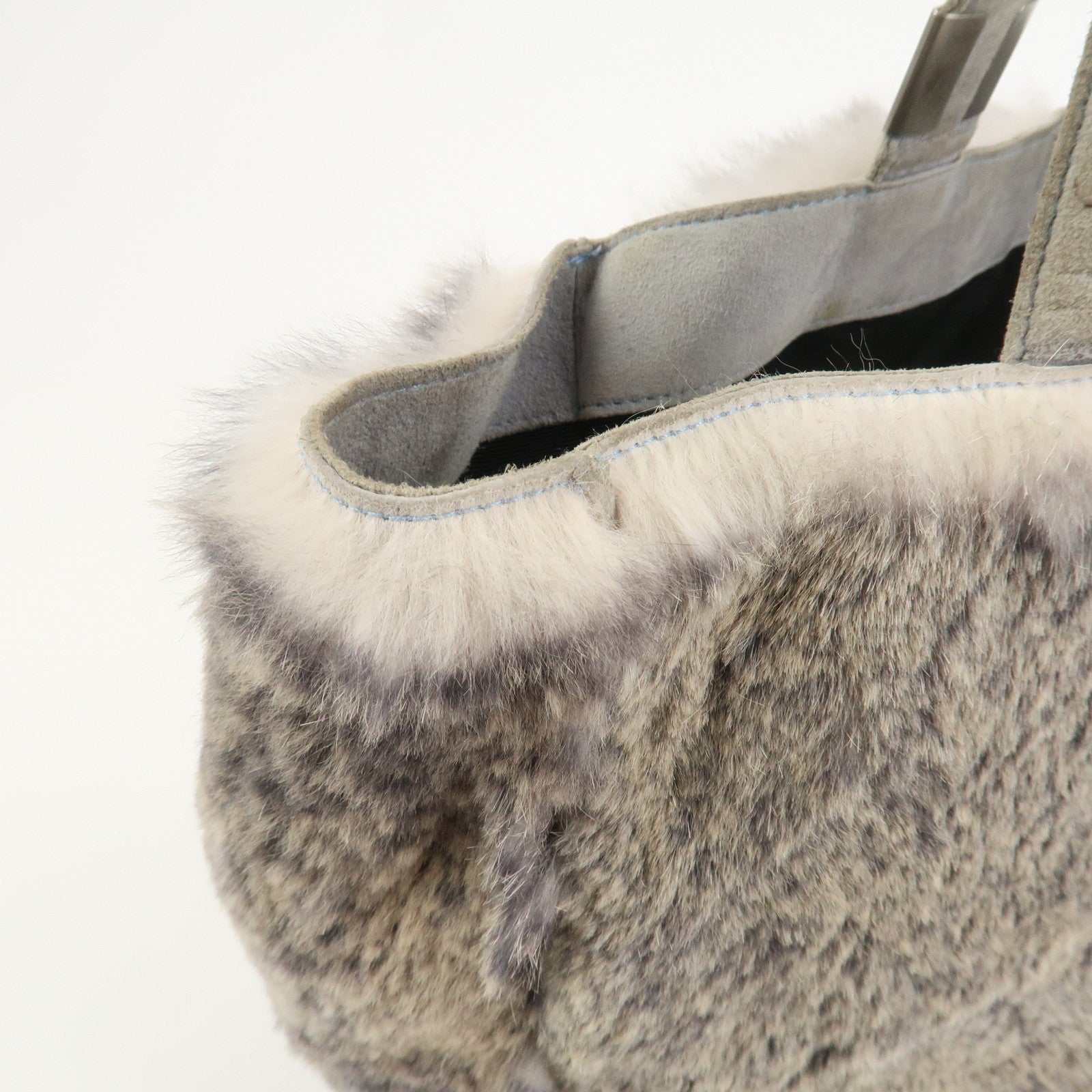 CHANEL COCO Mark Logo Fur Suede Hand Bag Grey