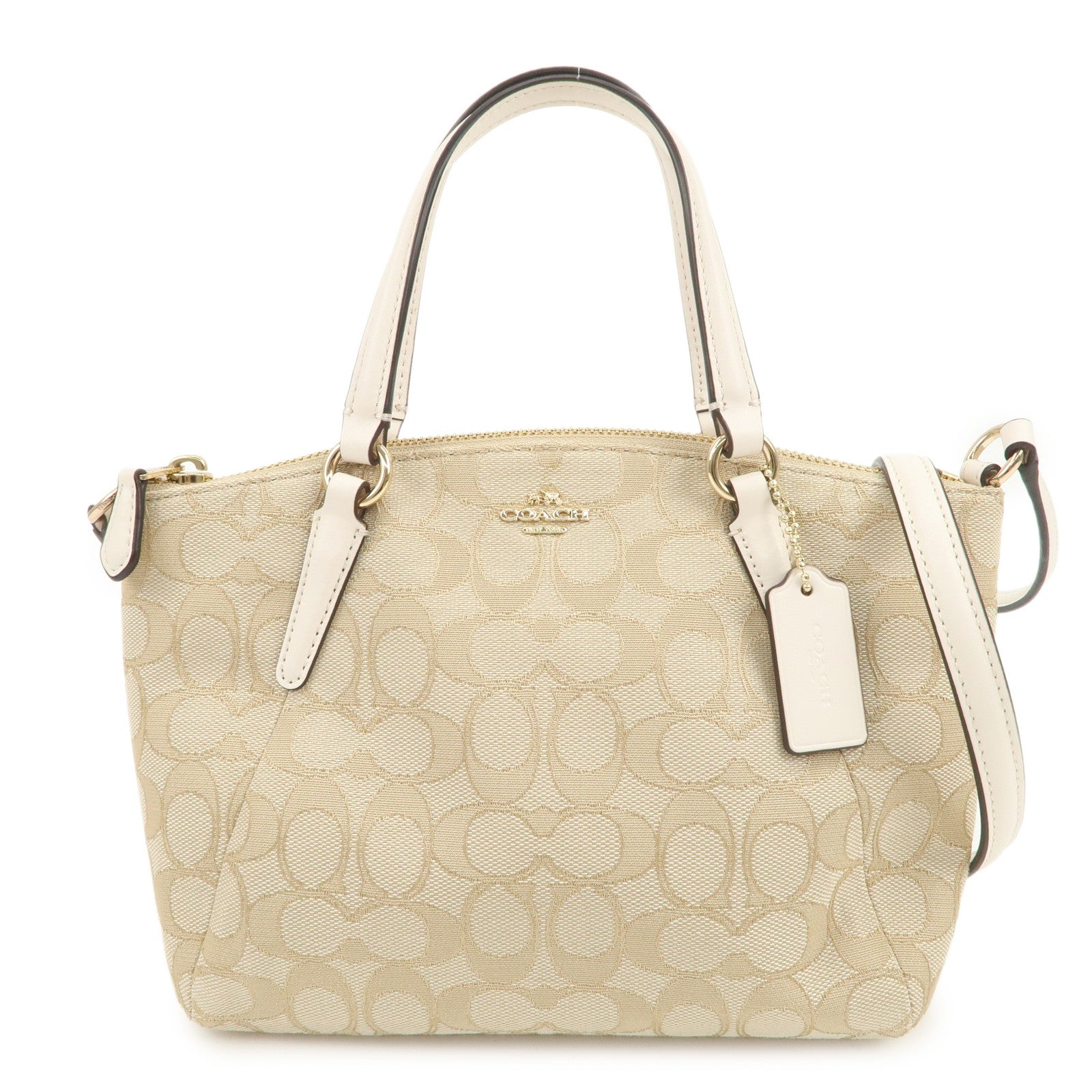COACH Signature Canvas Leather 2Way Shoulder Bag Hand Bag Beige
