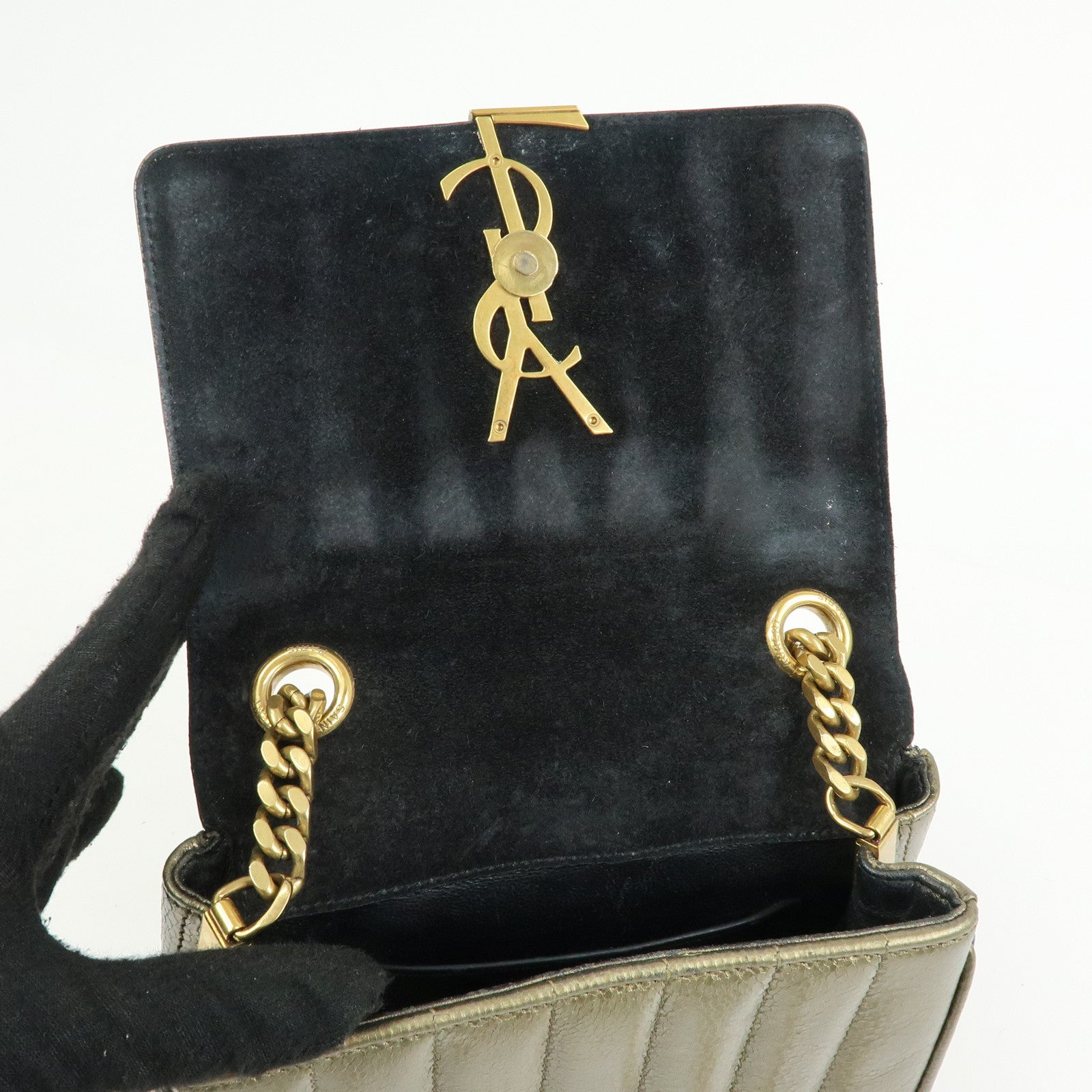 SAINT LAURENT PARIS Leather Vicky Shoulder Bag Crossbody Bag Gold