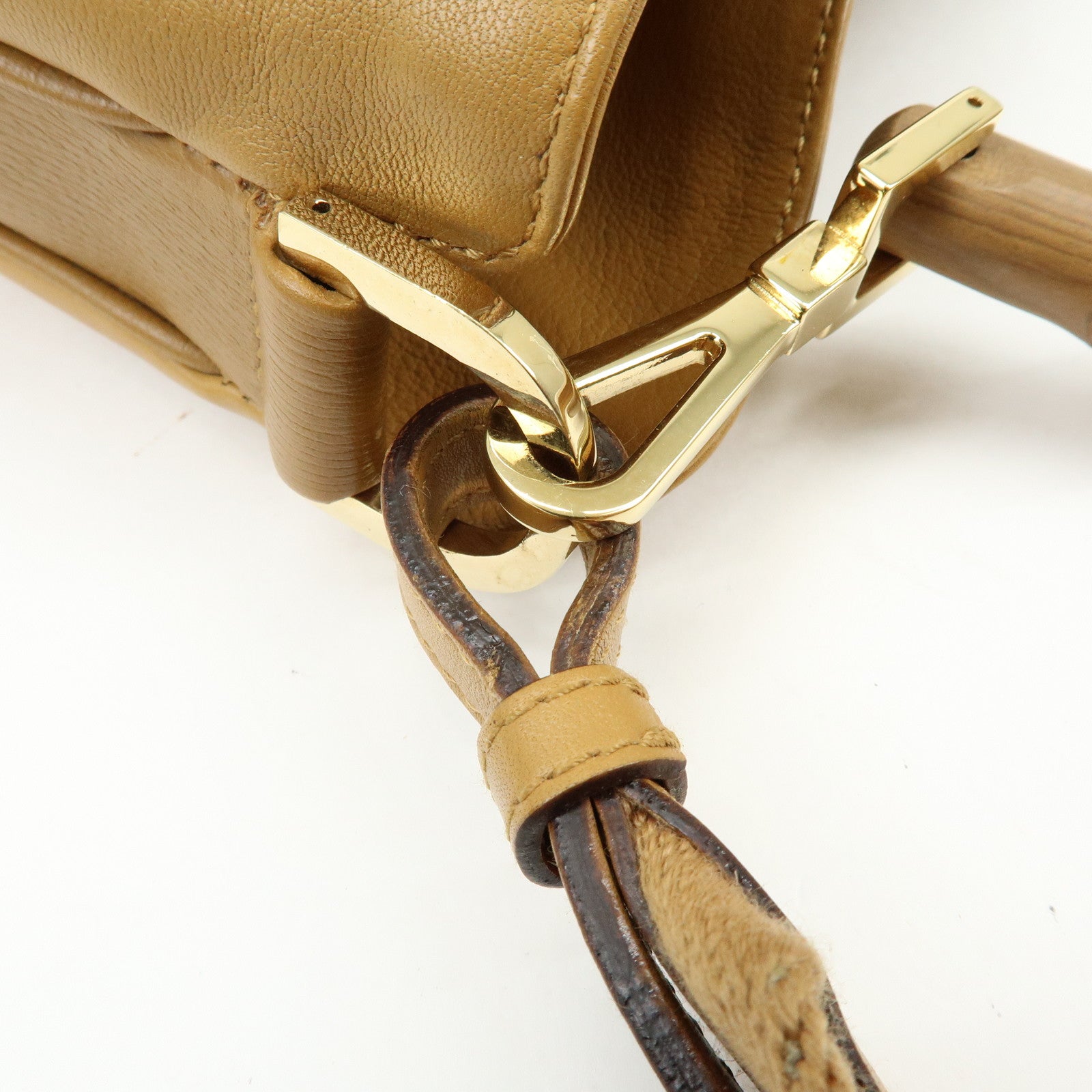 GUCCI Bamboo Leather 2Way Bag Hand Bag Shoulder Bag Brown 001・4095