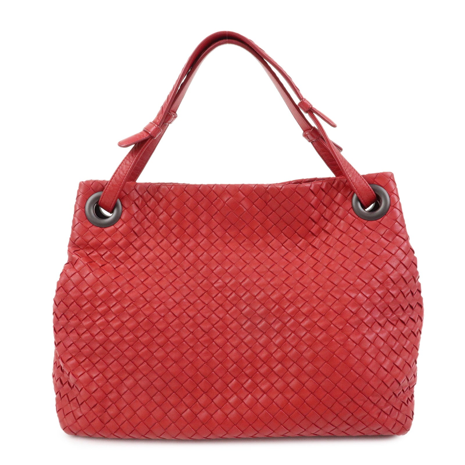BOTTEGA VENETA Intrecciato Leather Shoulder Bag Hand Bag Red