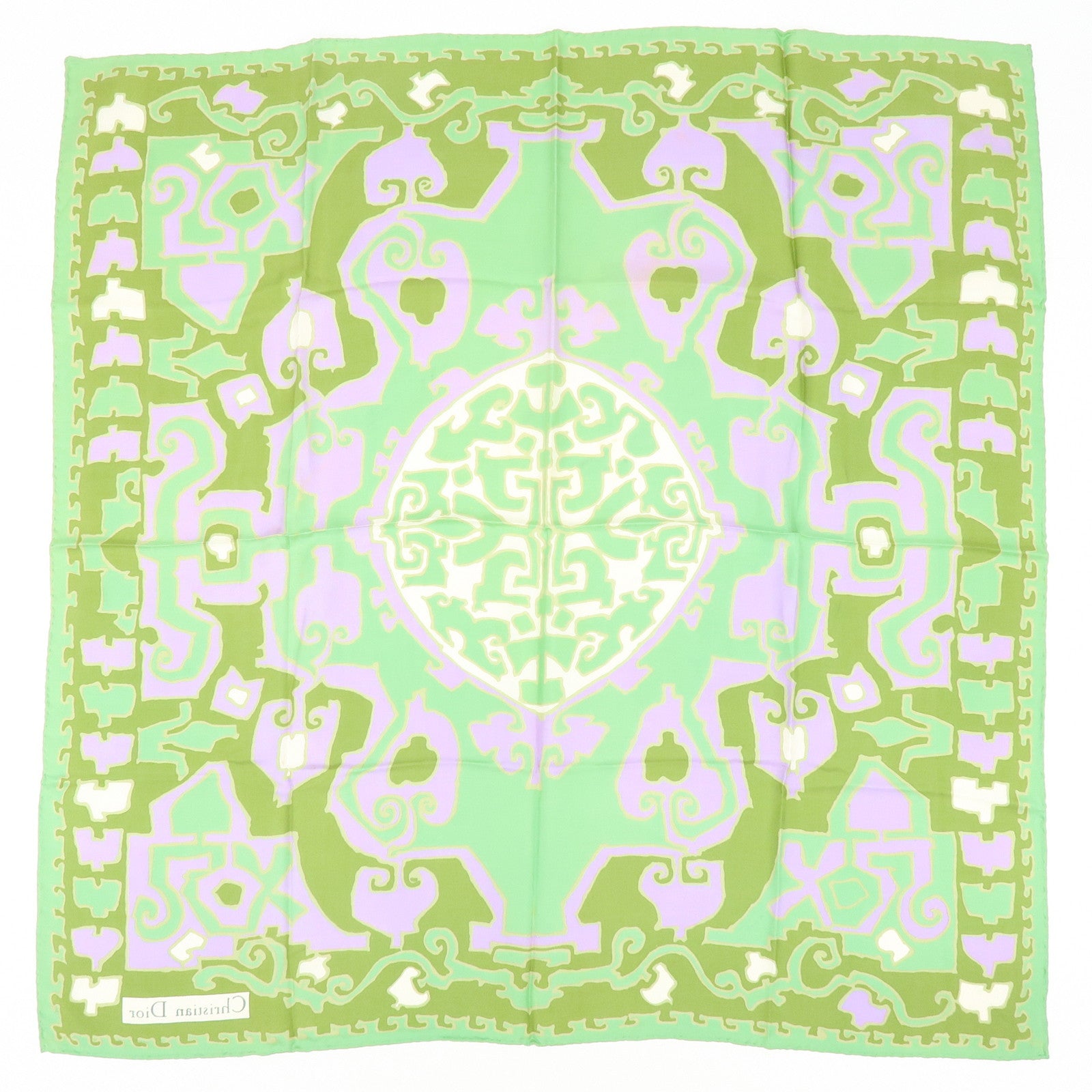 Christian Dior Set of 2 Silk 100% Scarf Sheer Brown Green