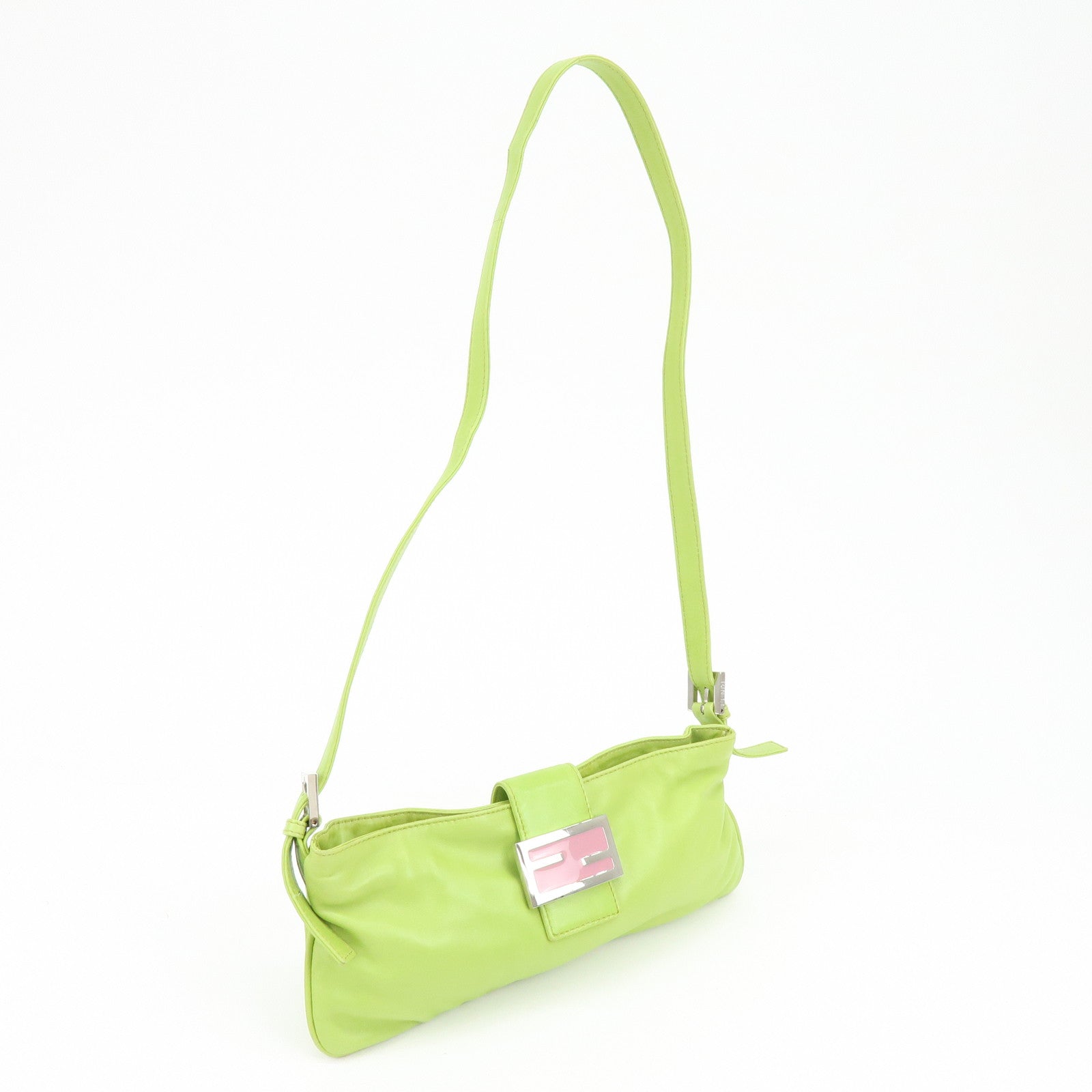 FENDI Leather Shoulder Bag Crossbody Bag Light Green 26685