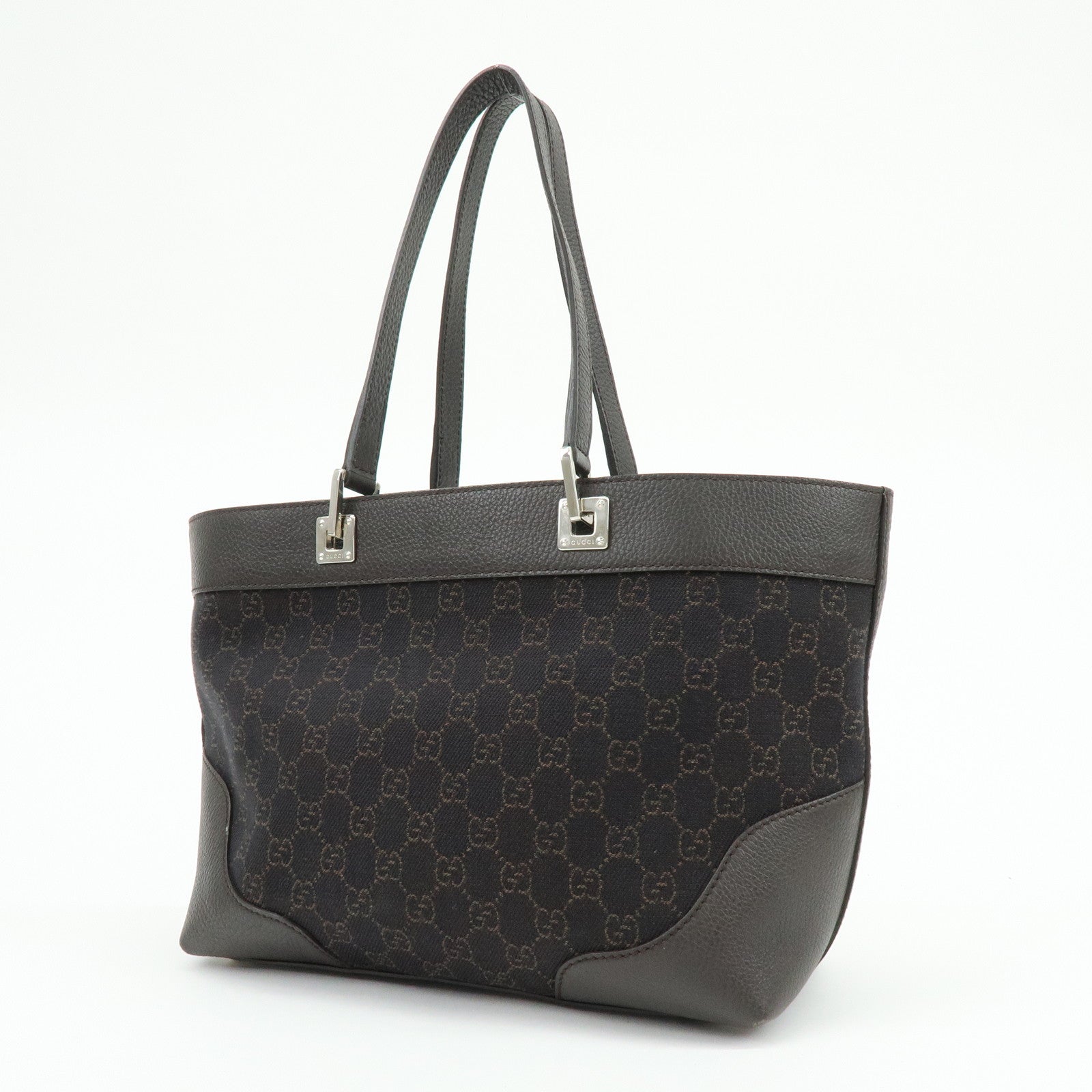 GUCCI GG Canvas Leather Tote Bag Shoulder Bag Black 289719