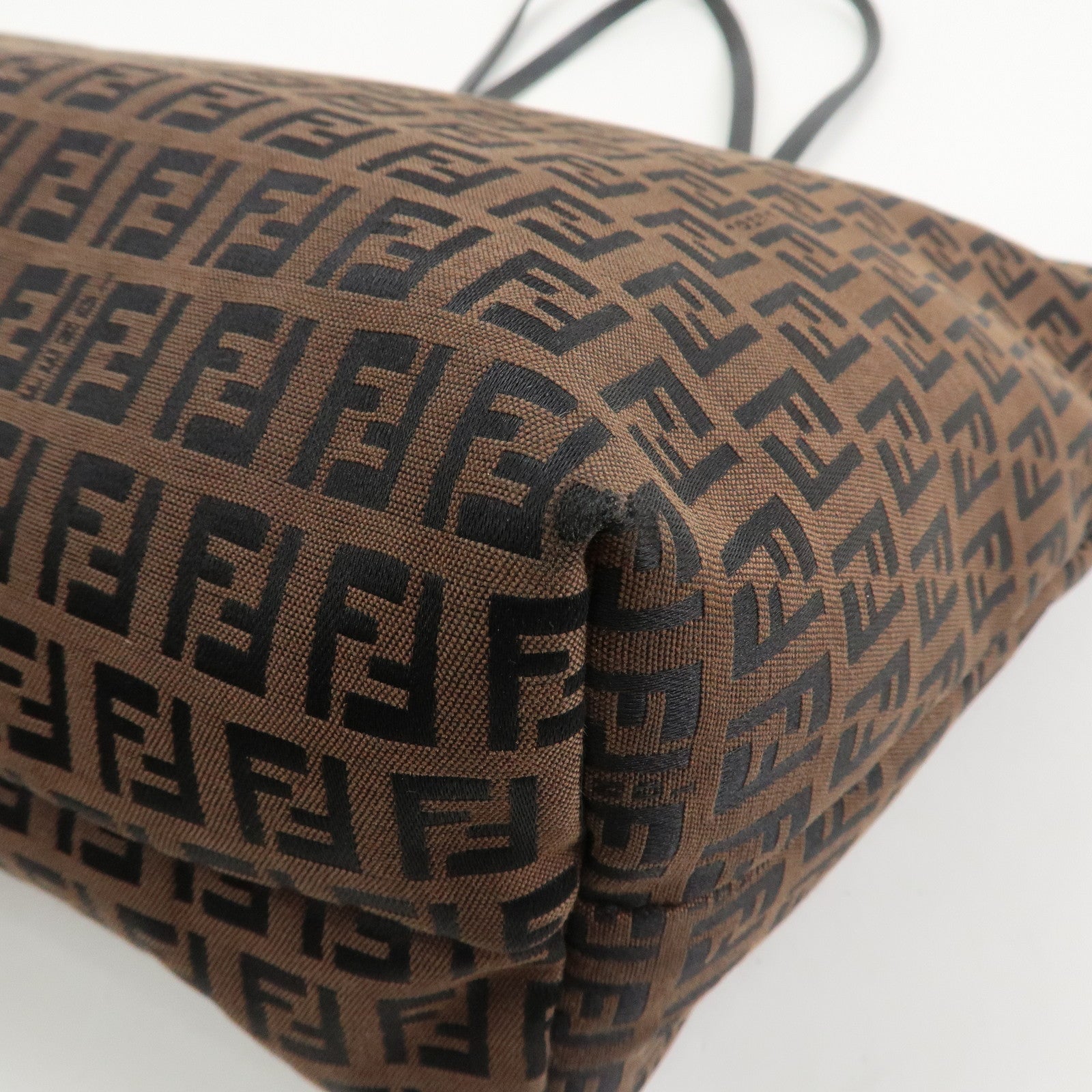 FENDI Zucchino Canvas Leather Tote Bag Shoulder Bag Brown 8BH025