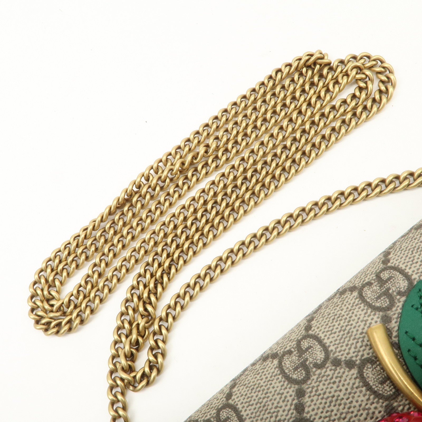 GUCCI GG Supreme Leather Cherry Chain Shoulder Bag Beige Red 481291