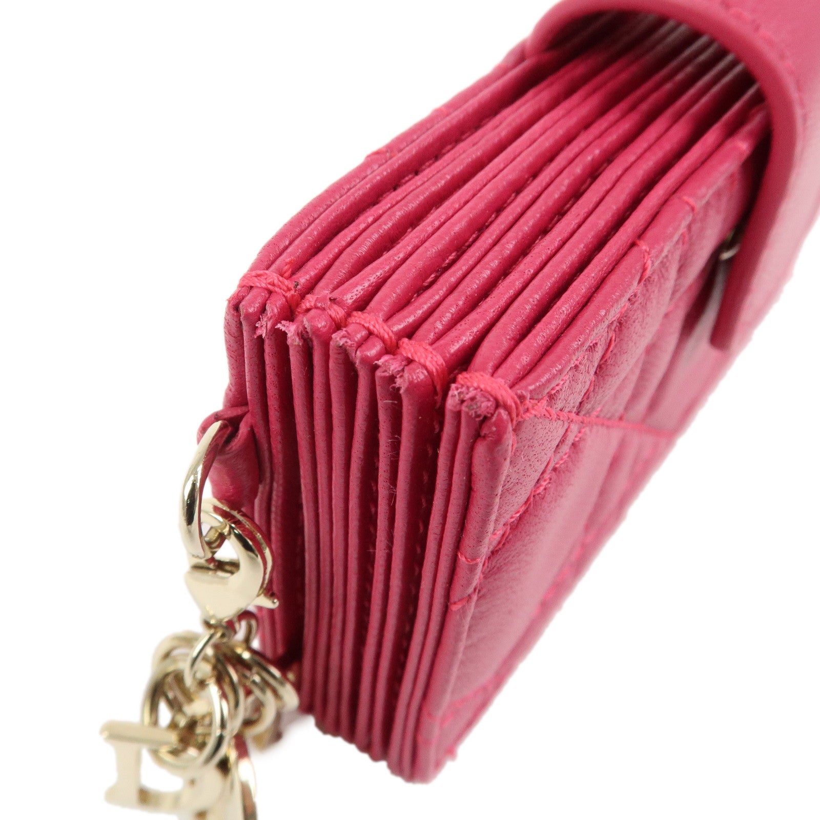 Christian Dior Cannage Leather Card Case Card Holder Pink