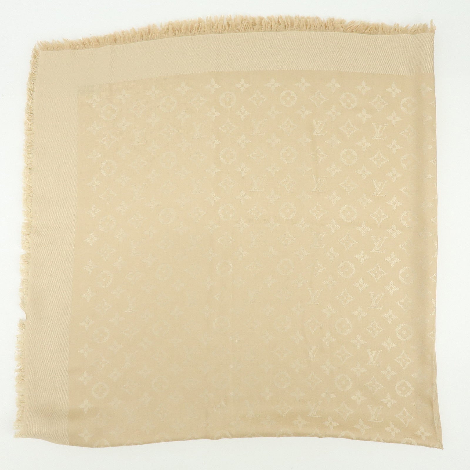Louis Vuitton Monogram Shine Silk Wool Scarf Shawl Beige
