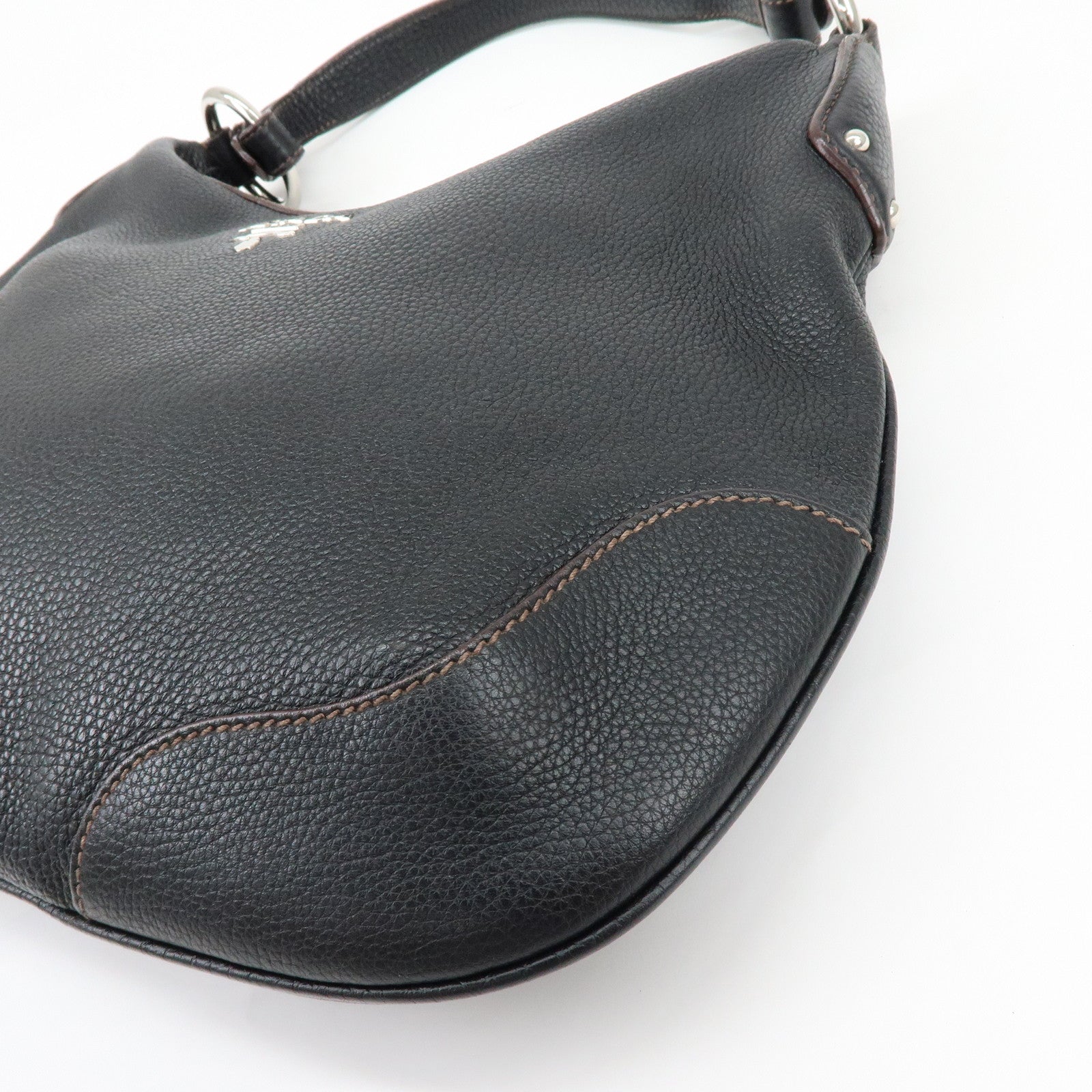 PRADA Logo Vitello Daino Leather Shoulder Bag Hand Bag Black BR3373