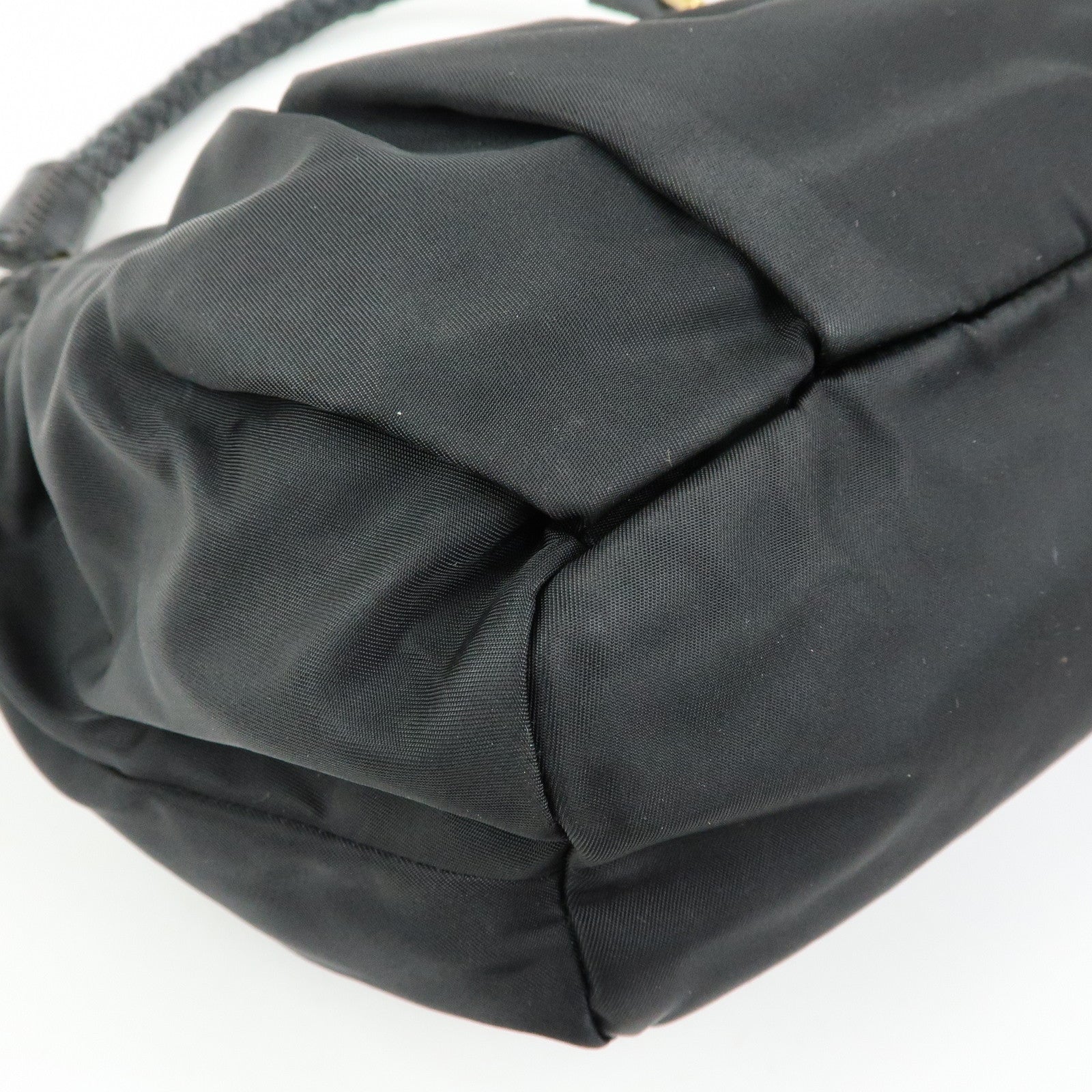 PRADA Ribbon Nylon Leather Shoulder Bag Hand Bag Black