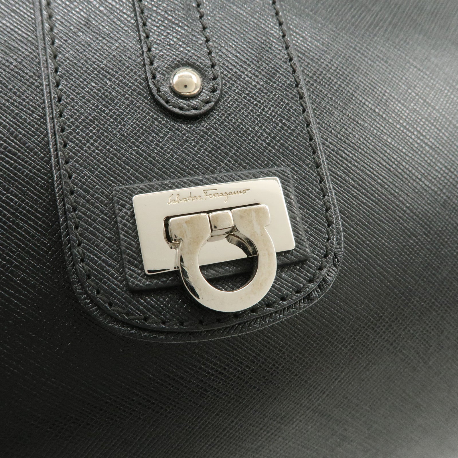 Ferragamo Gancini Leather Shoulder Bag Black