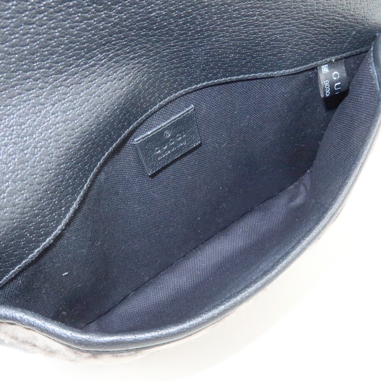 GUCCI GG Wool Leather Waist Pouch Body Bag Beige Black 598181