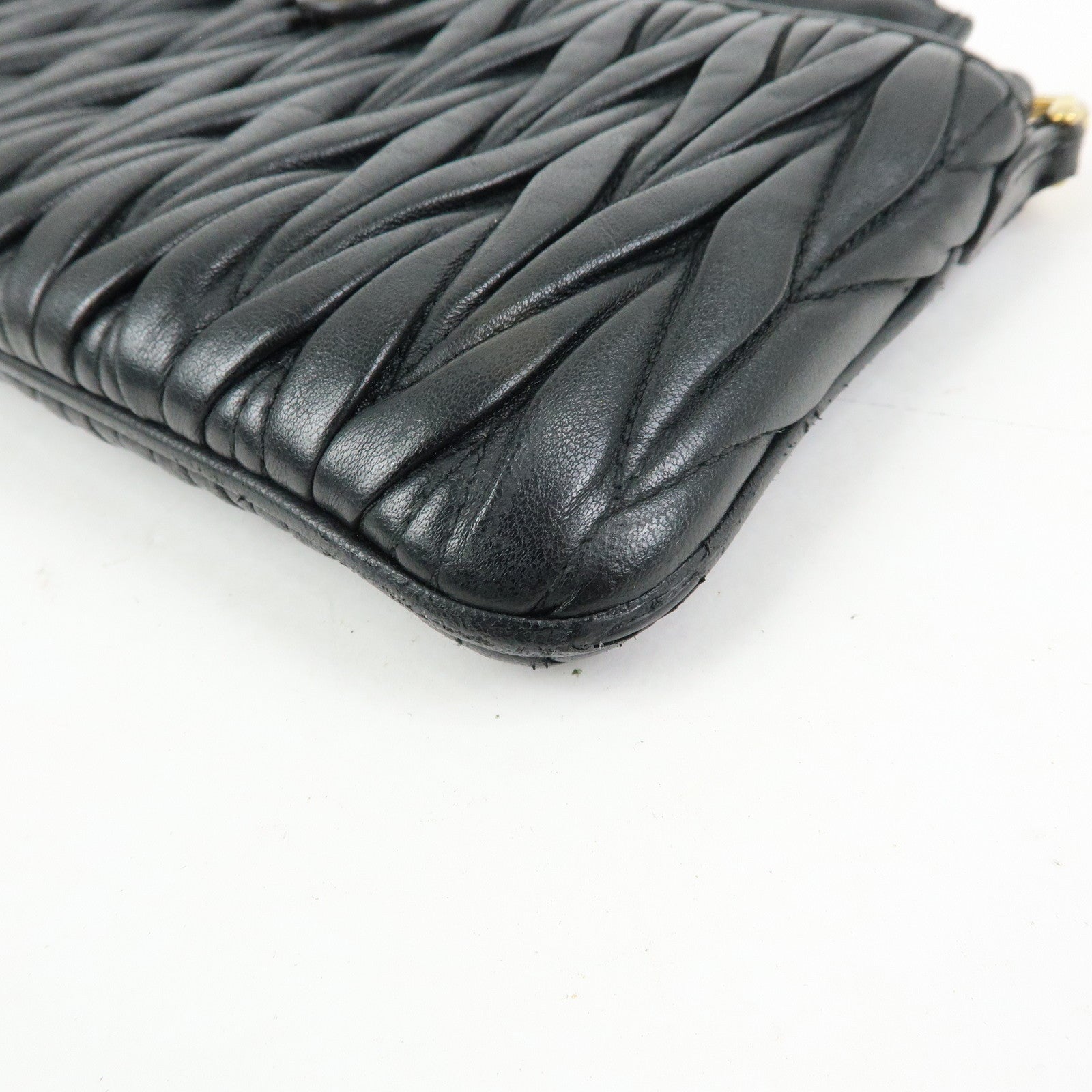MIU MIU Matelasse Leather Gathered Shoulder Bag Crossbody Bag Black