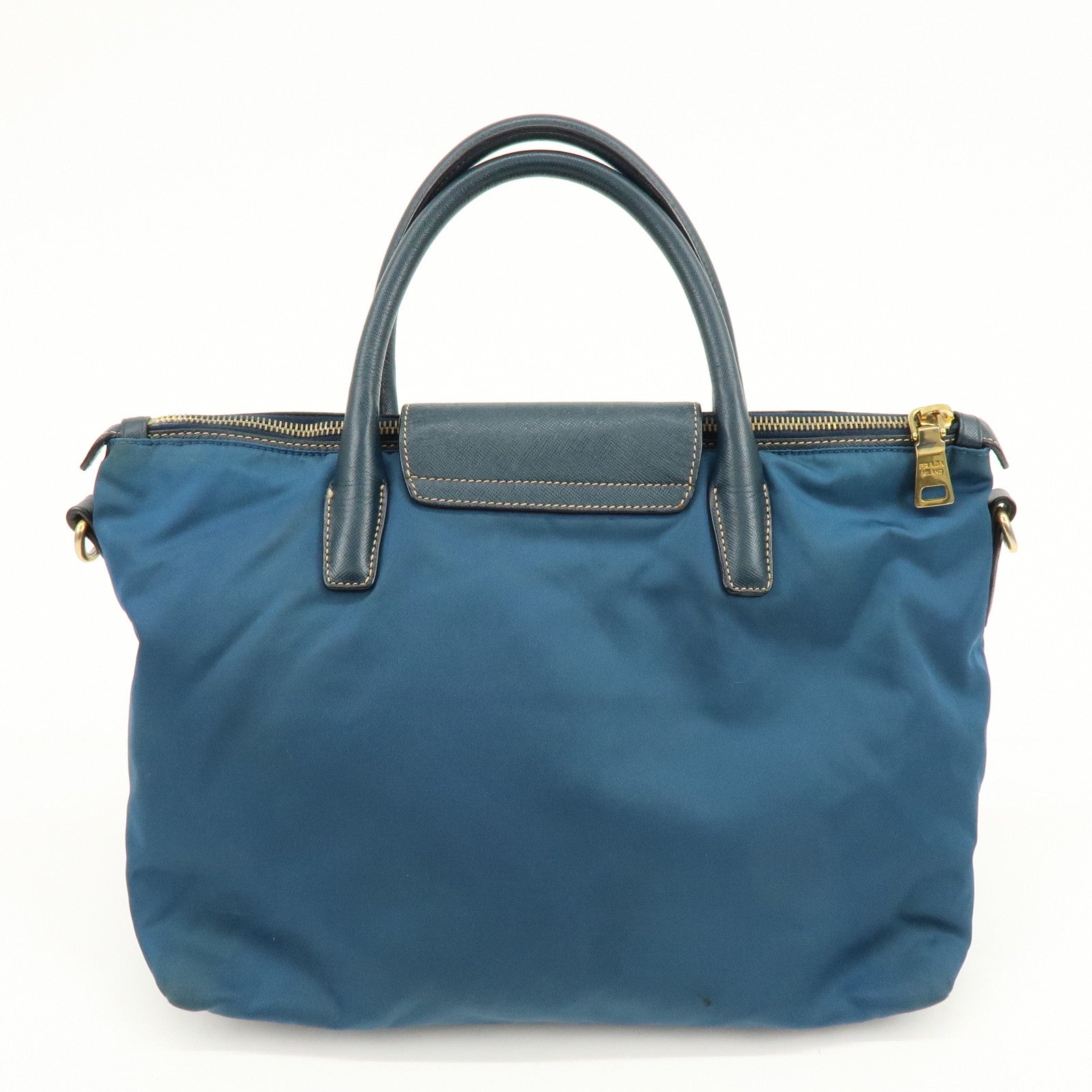 PRADA Triangle Logo 2Way Bag Hand Bag Shoulder Bag Blue BN2541