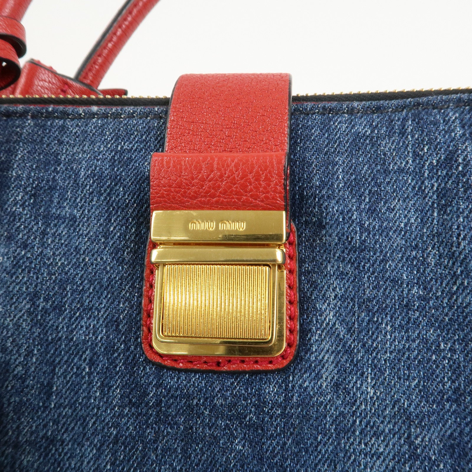 MIU MIU Denim Leather Denim 2Way Bag Hand Bag Shoulder Bag RN1104