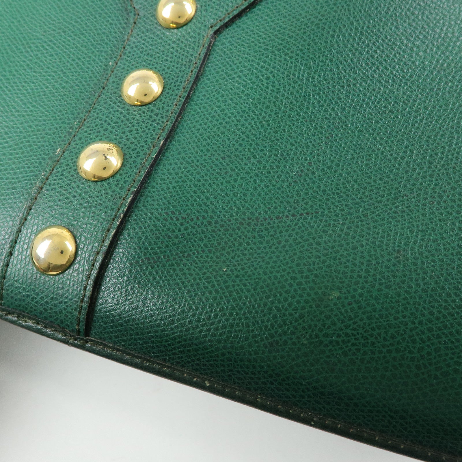 SAINT LAURENT PARIS Y Line Leather Studs Tote Shoulder Bag Green