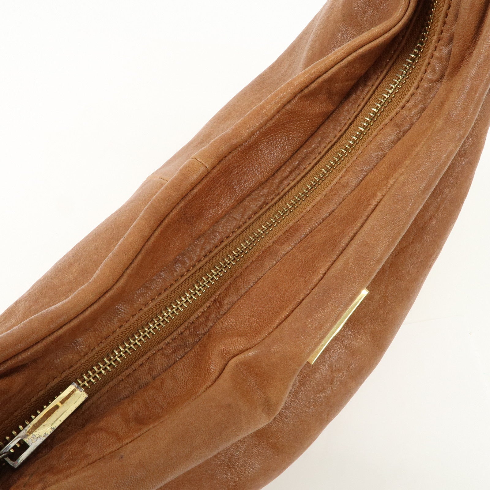 TORY BURCH Leather Shoulder Bag Brown Gold Hardware Used