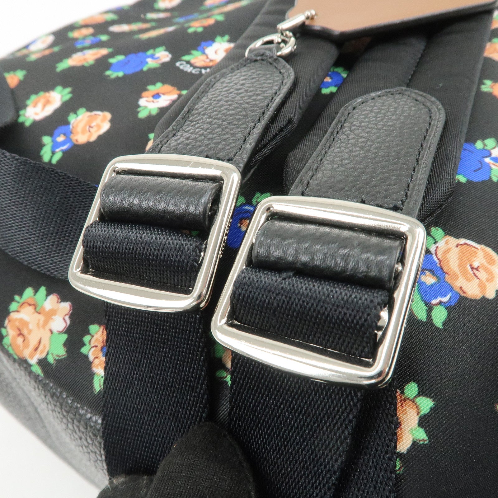 COACH Charlie Nylon Leather Floral Backpack Rucksack Black