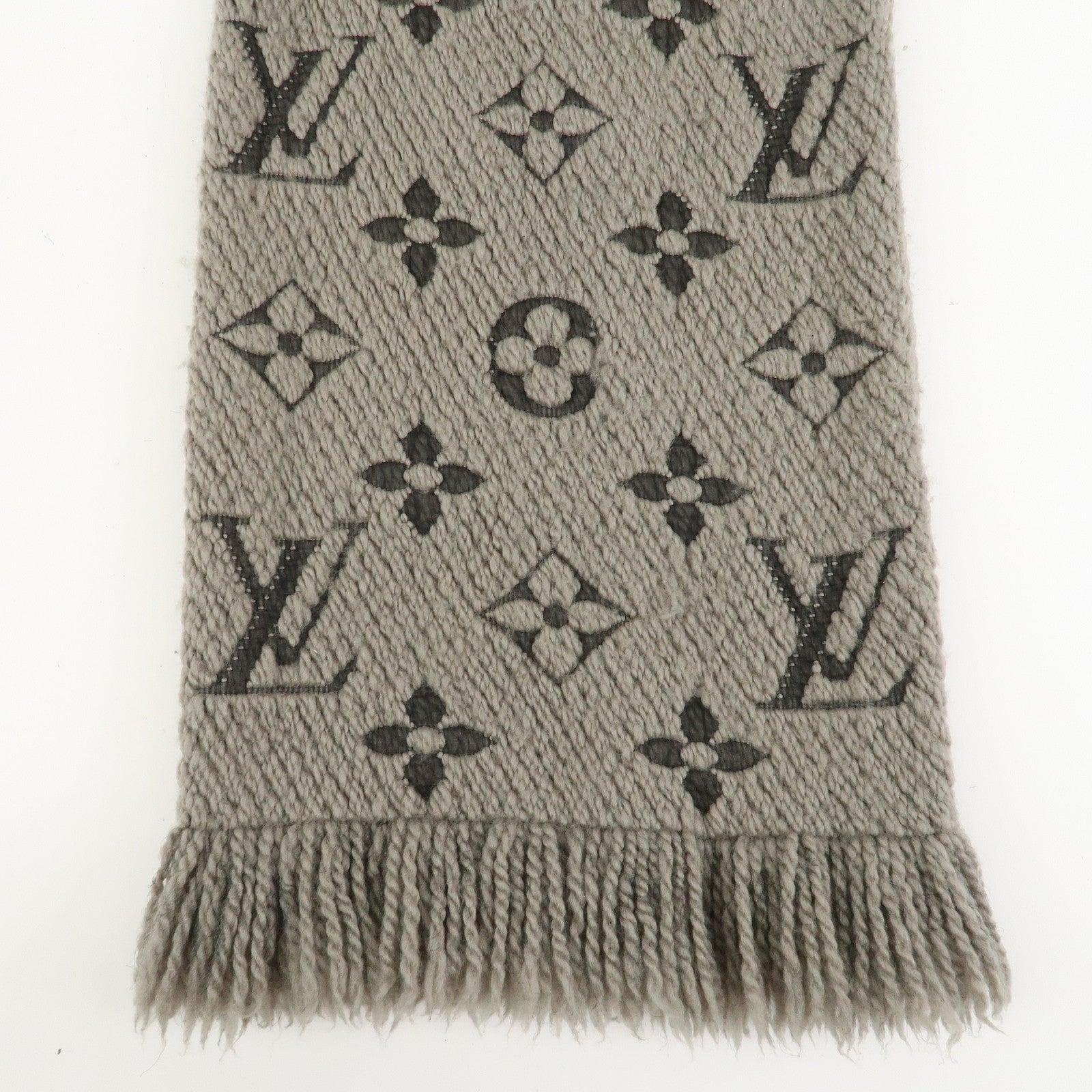 Louis Vuitton Monogram Escharp Logomania Wool Silk Scarf Gray