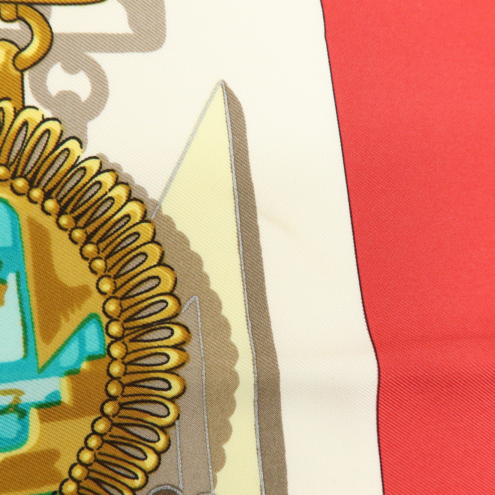 HERMES Carre 90 Silk 100% Scarf MEXIQUE Red Gold Blue