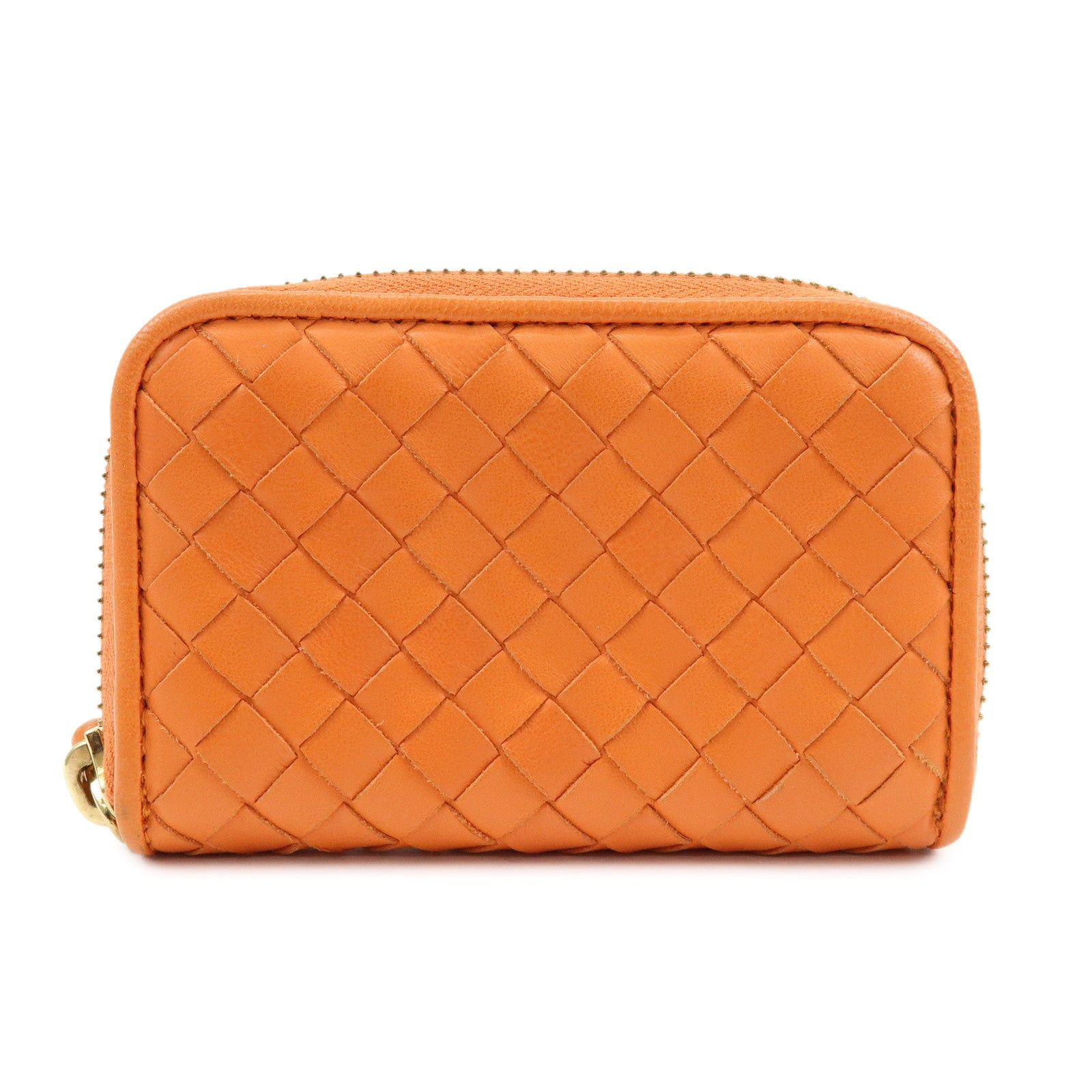 BOTTEGA VENETA Intrecciato Lamb Skin Coin Case Orange 114075