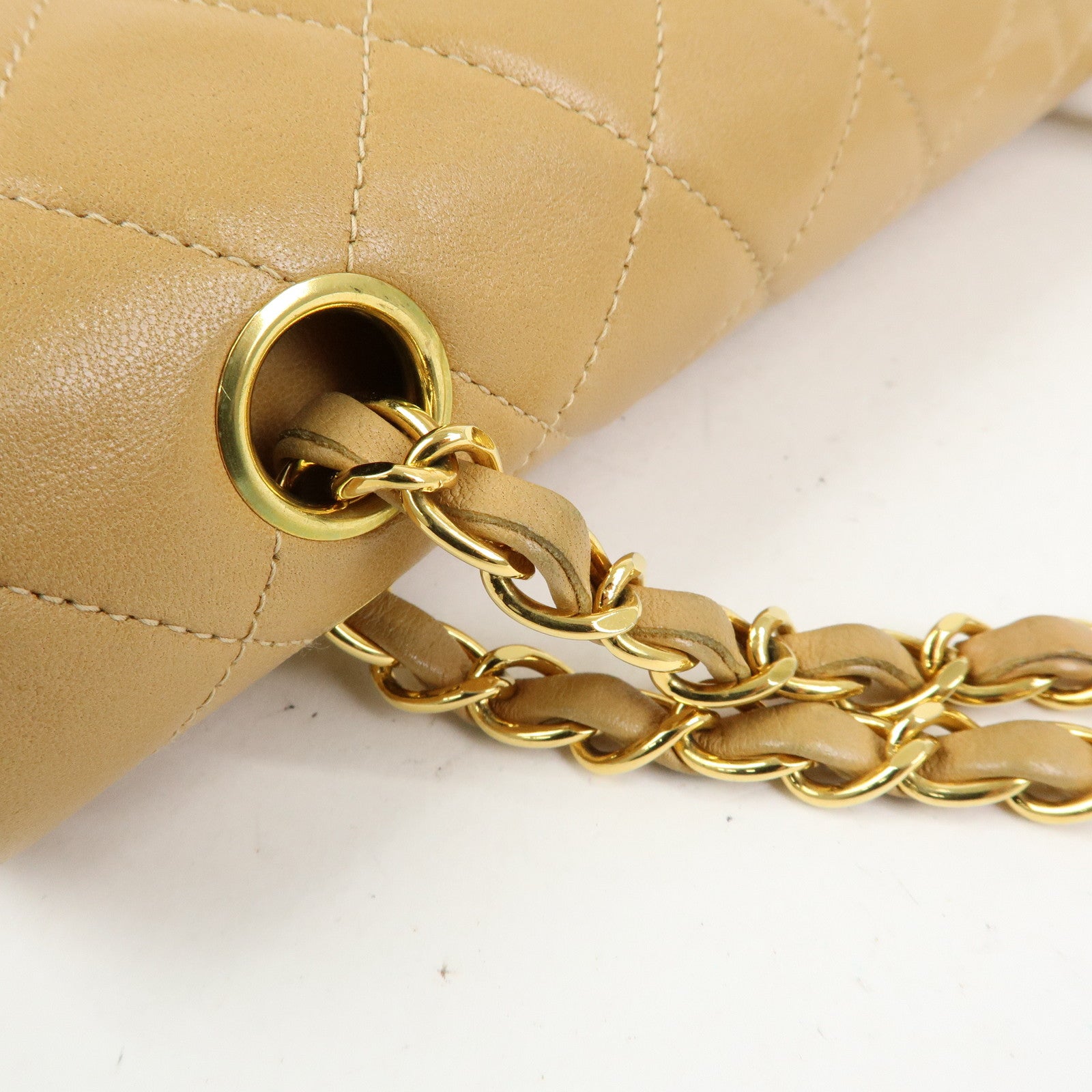 CHANEL Matelasse 25 Double Flap Chain Shoulder Bag Beige A01112
