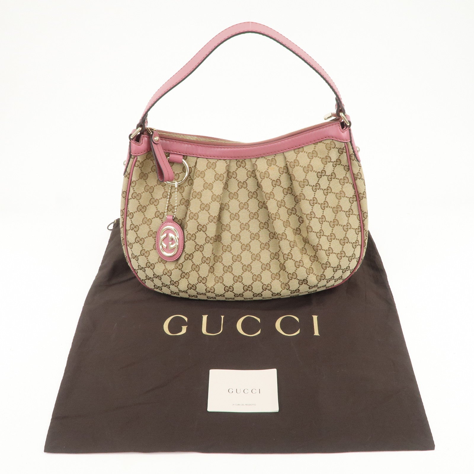 GUCCI Sukey Interlocking G GG Canvas Leather Shoulder Bag Beige