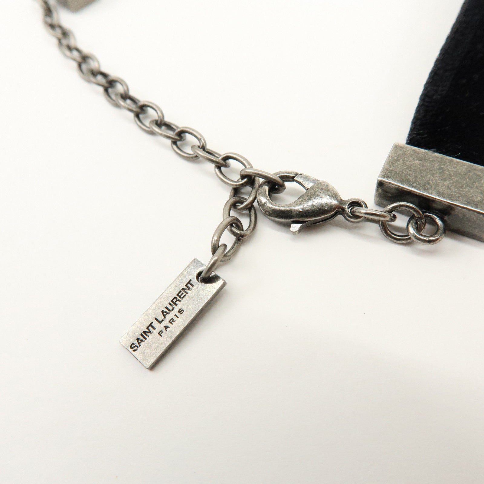 SAINT LAURENT PARIS Velour Oversize Heart Choker Necklace Silver
